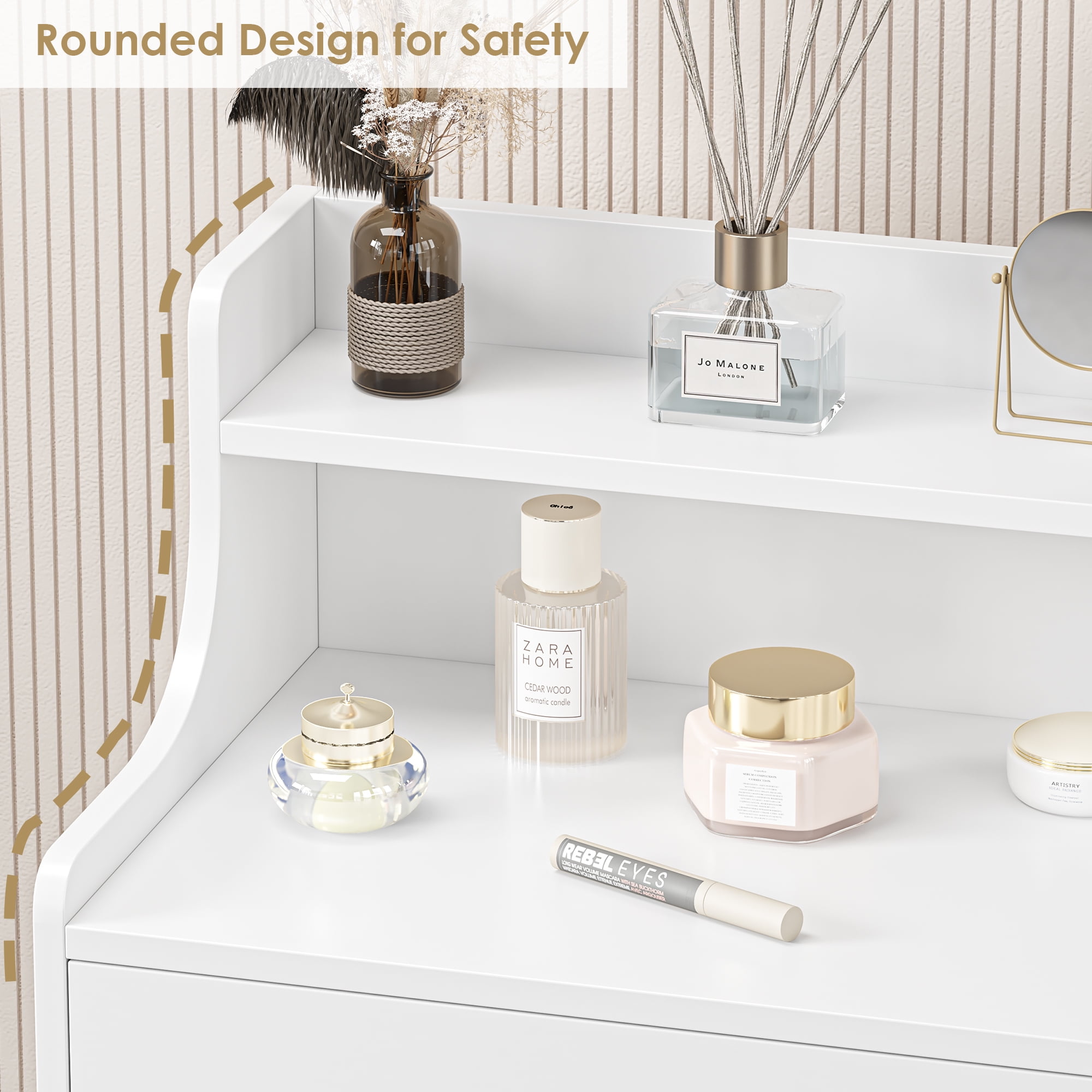 Homfa 7 Drawers Glass Dresser for Bedroom, Modern Storage Cabinet with Gold Knob and Thickened Base, White - Image 8