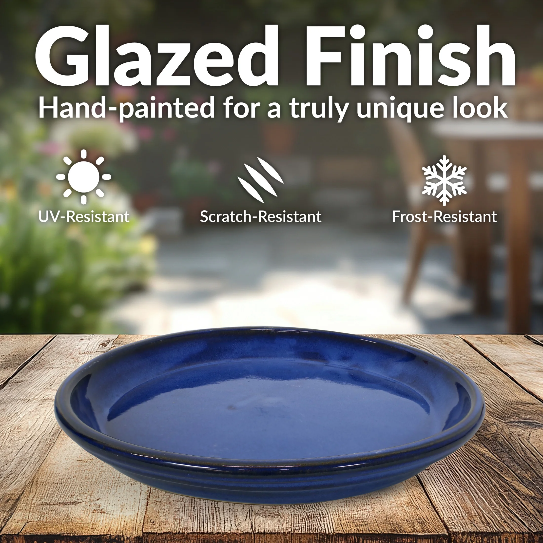 Sunnydaze 14.25" Round Imperial Blue Ceramic Outdoor Flower Pot Saucer 2-Count - Image 9