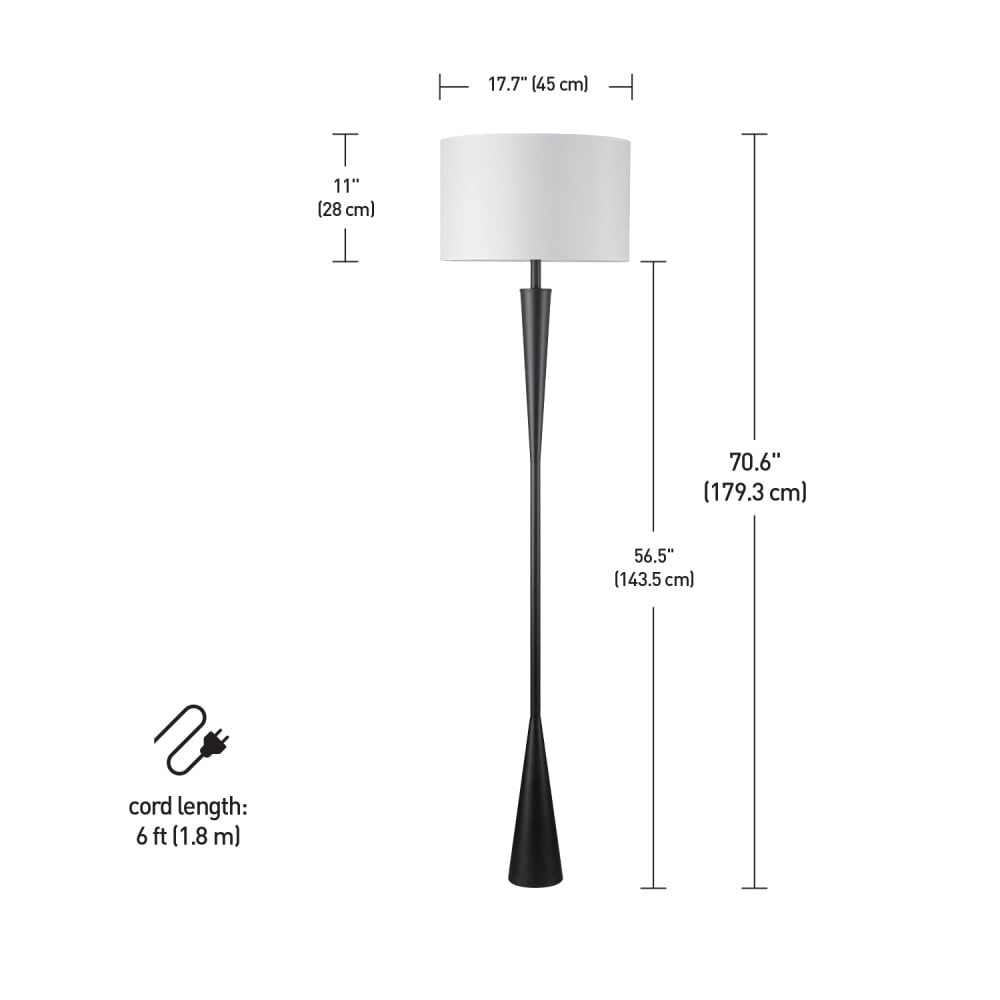 Novogratz x Globe 70" Matte Black Floor Lamp with White Fabric Shade - Image 4