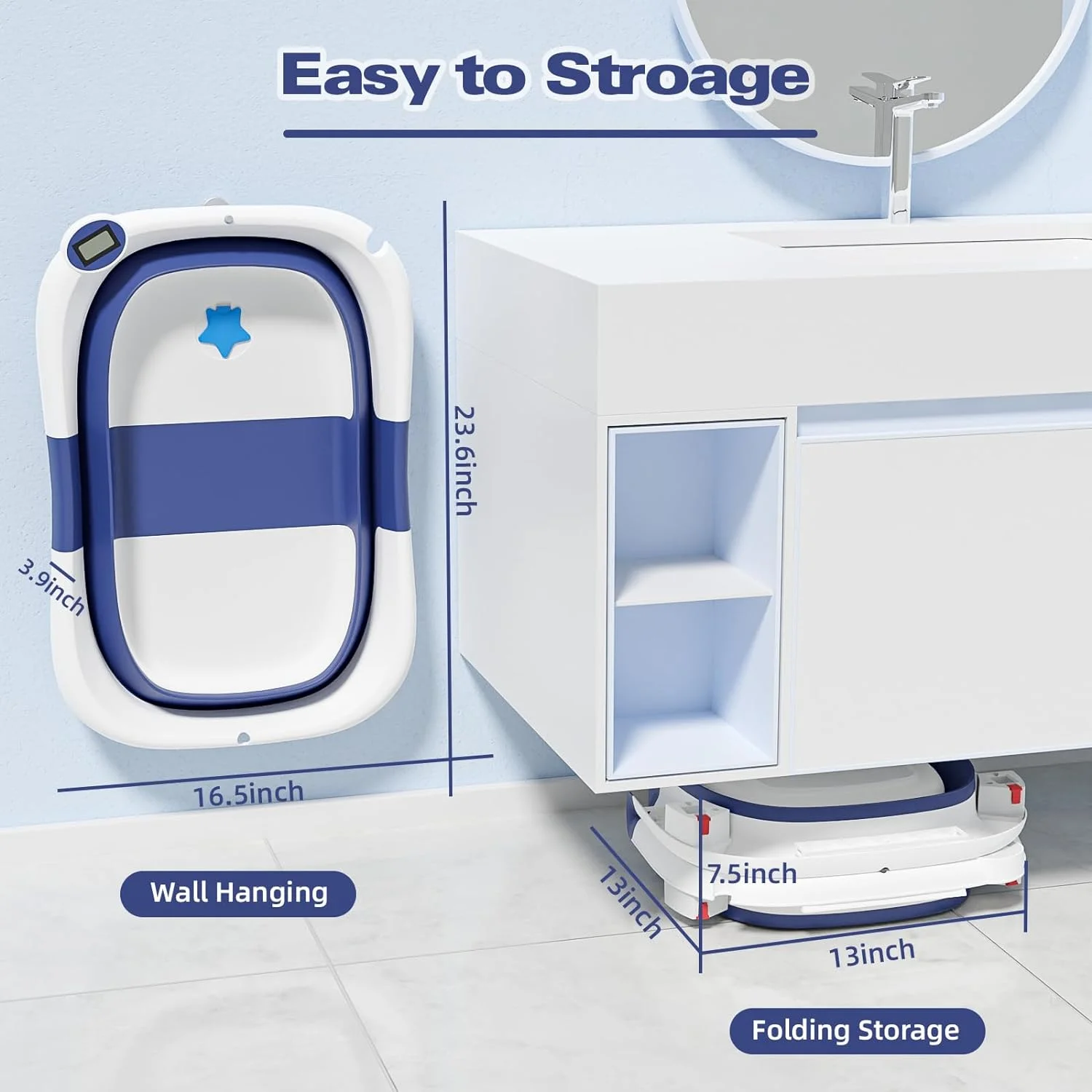 Prociv Collapsible Baby Bathtub for Infants to Toddler, Portable Travel Bathtub Multifunctional Bathtub with Drain Hole, Baby Folding Bathtub for Newborn 0-36 Month Blue - Image 5