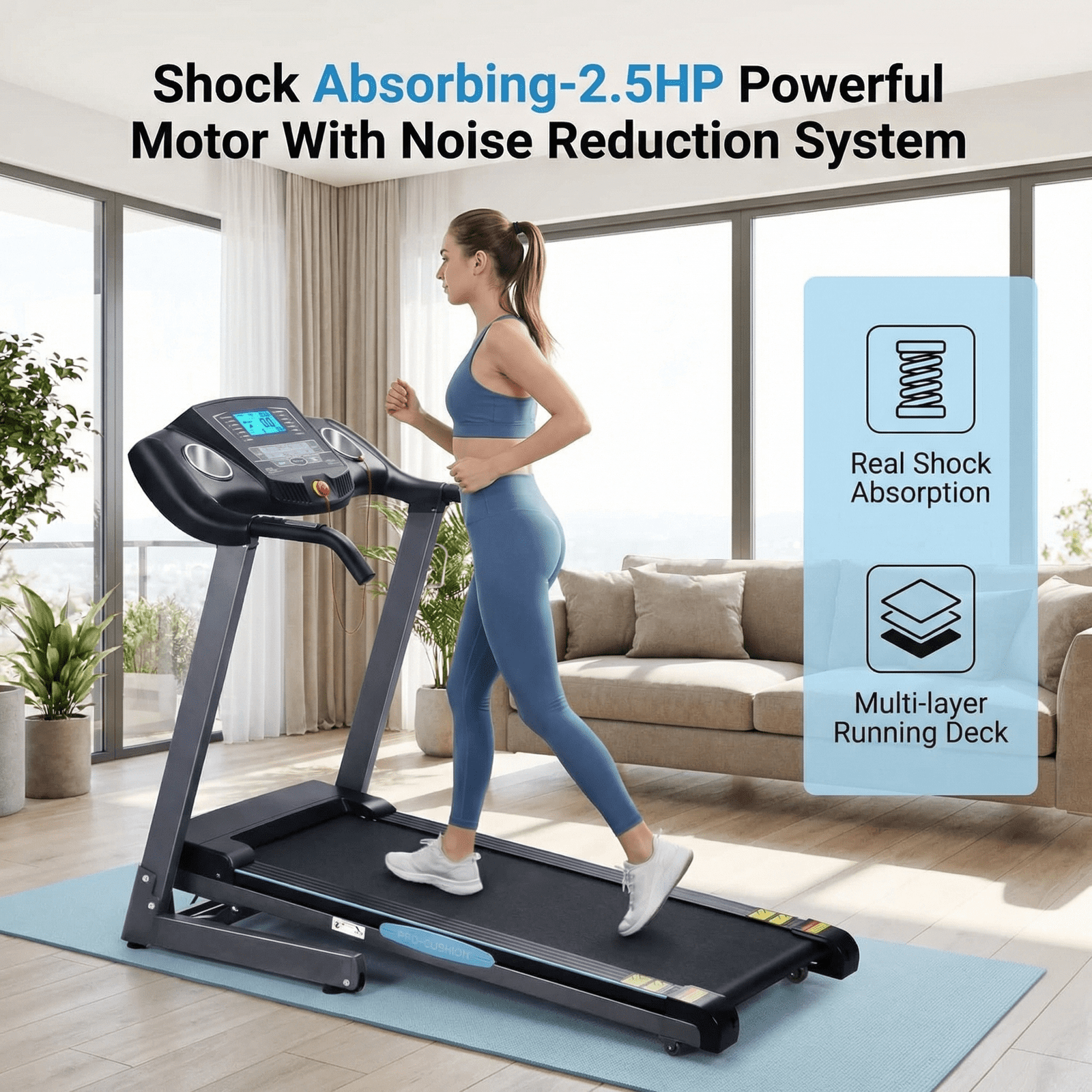 Naipo 12Level Auto Incline Treadmill Folding Electric Treadmill 220lbs Capacity Exercise Treadmill with Speed Range of 0.6 to 8.5 mph for Home Office Running and Walking - Image 5