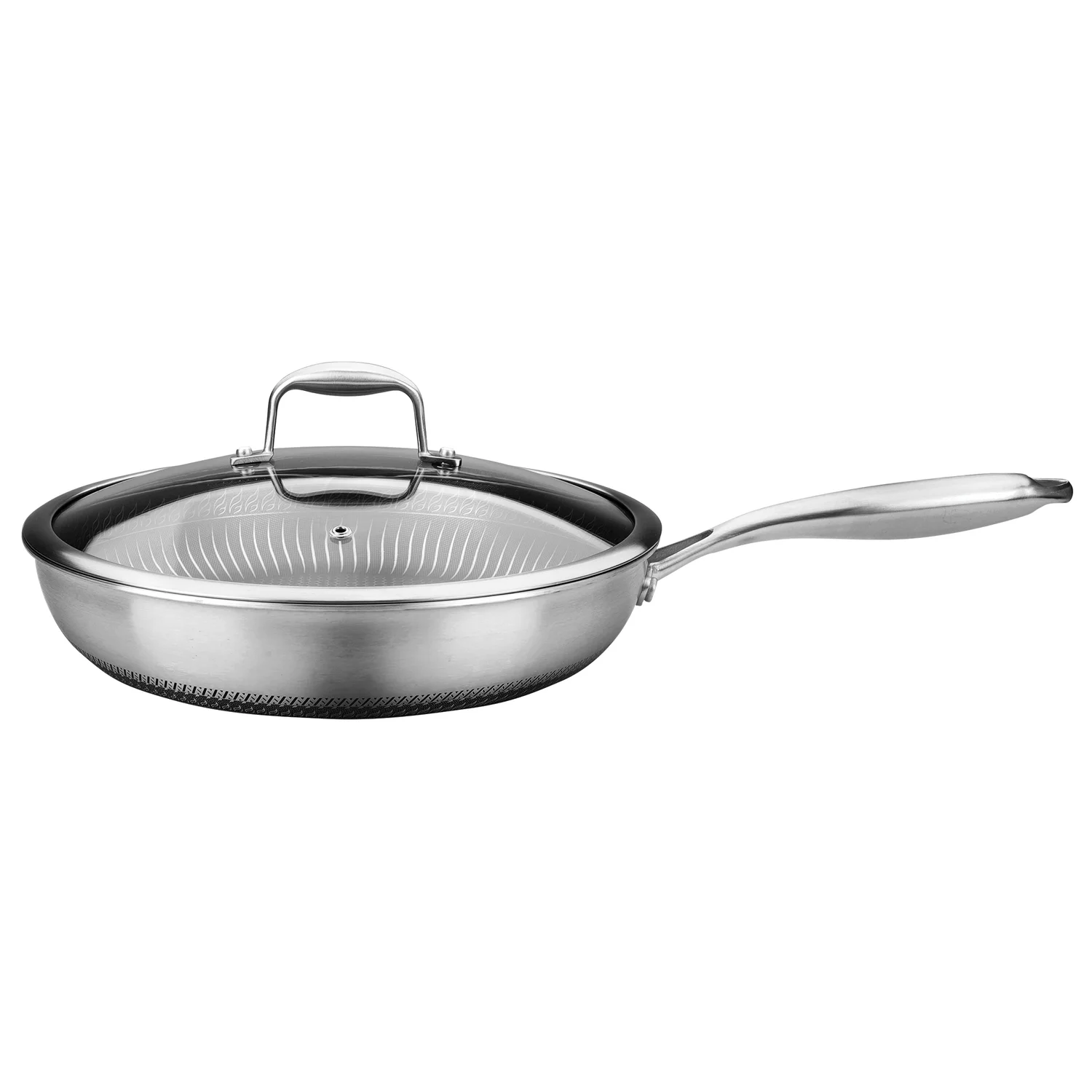 NutriChef NC3PL12 Nonstick Tri-Ply Stainless Steel Stir Fry Pan with Glass Lid, 12 inch - Image 6