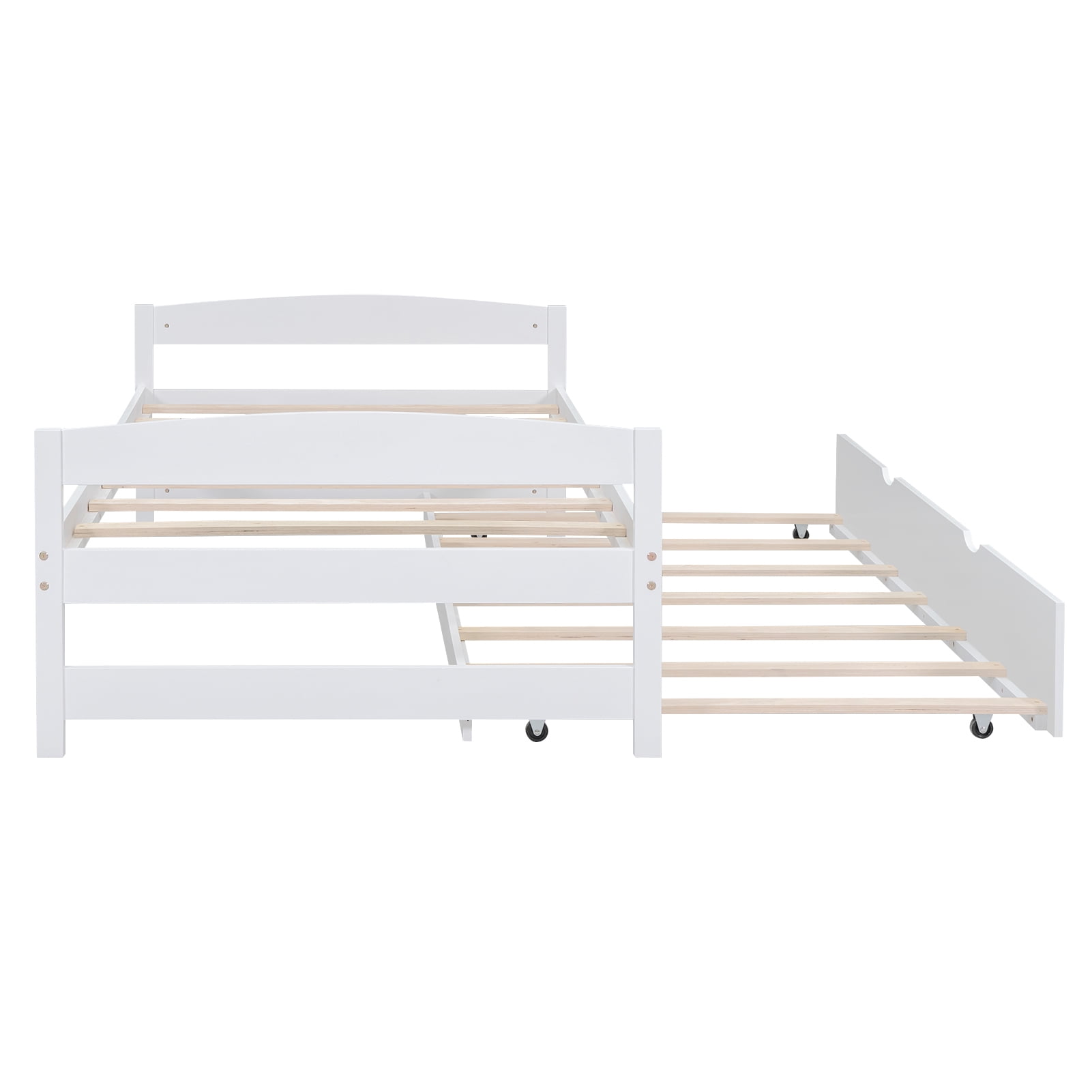 Euroco Twin Size Platform Bed with Trundle, Low Profile Easy Assembly Wood Daybed, White - Image 10