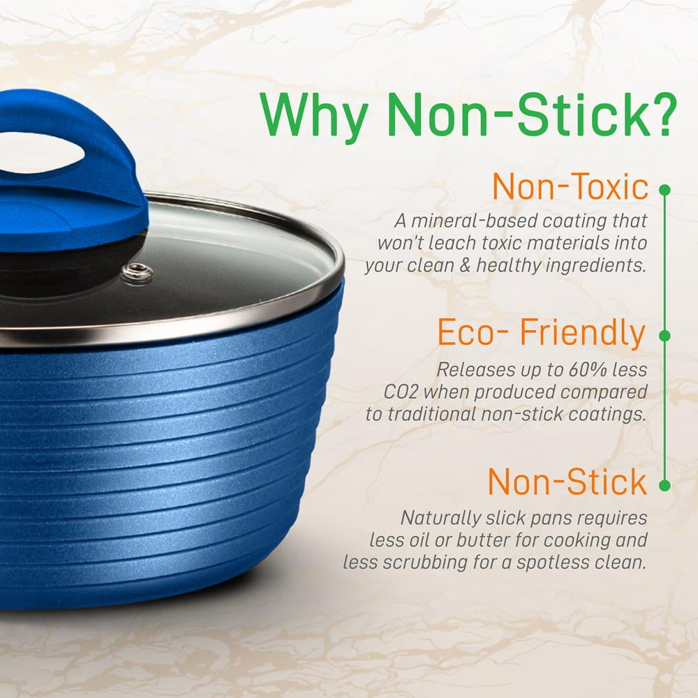 NutriChef 12pc Pots & Pans Set - Stylish Kitchen Cookware, Non-Stick Coating, Light Gray Inside and Blue Outside - Image 2