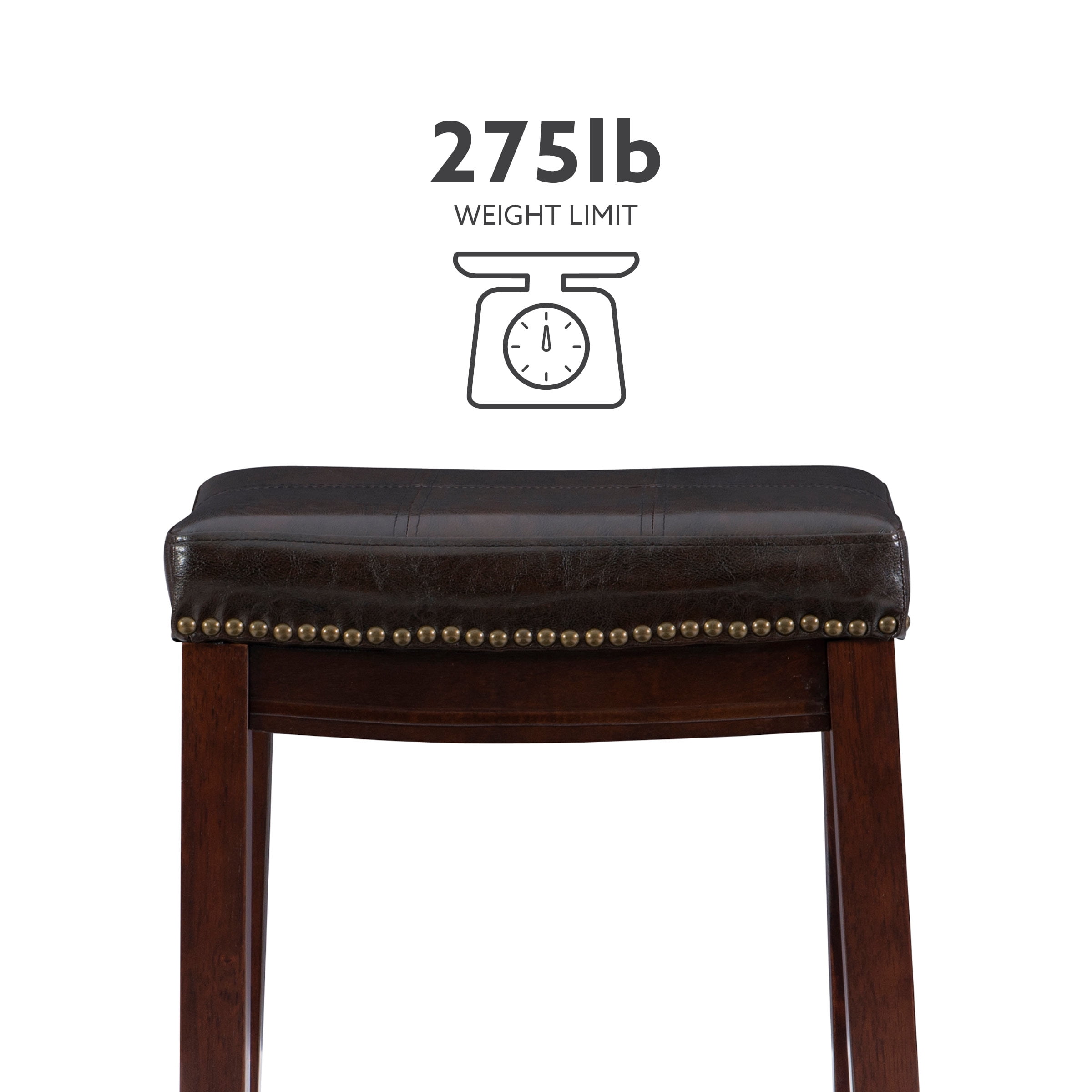 Linon Claridge 26" Backless Indoor Wood Counter Stool, Dark Brown/Brown Faux Leather, 1 Stool - Image 7