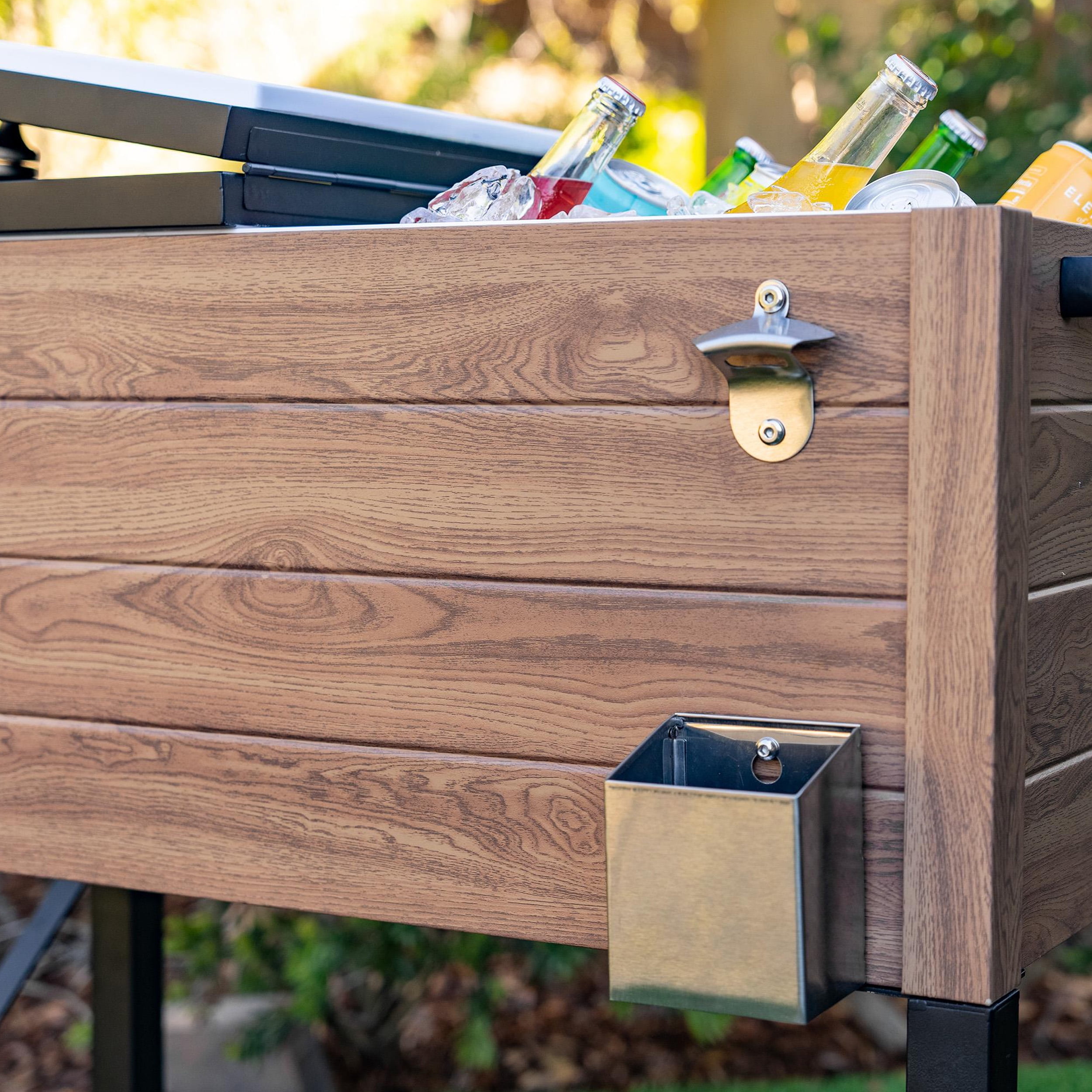 Permasteel 80-Qt Oak Wood Style Patio Cooler with Wicker Bottom - Image 8