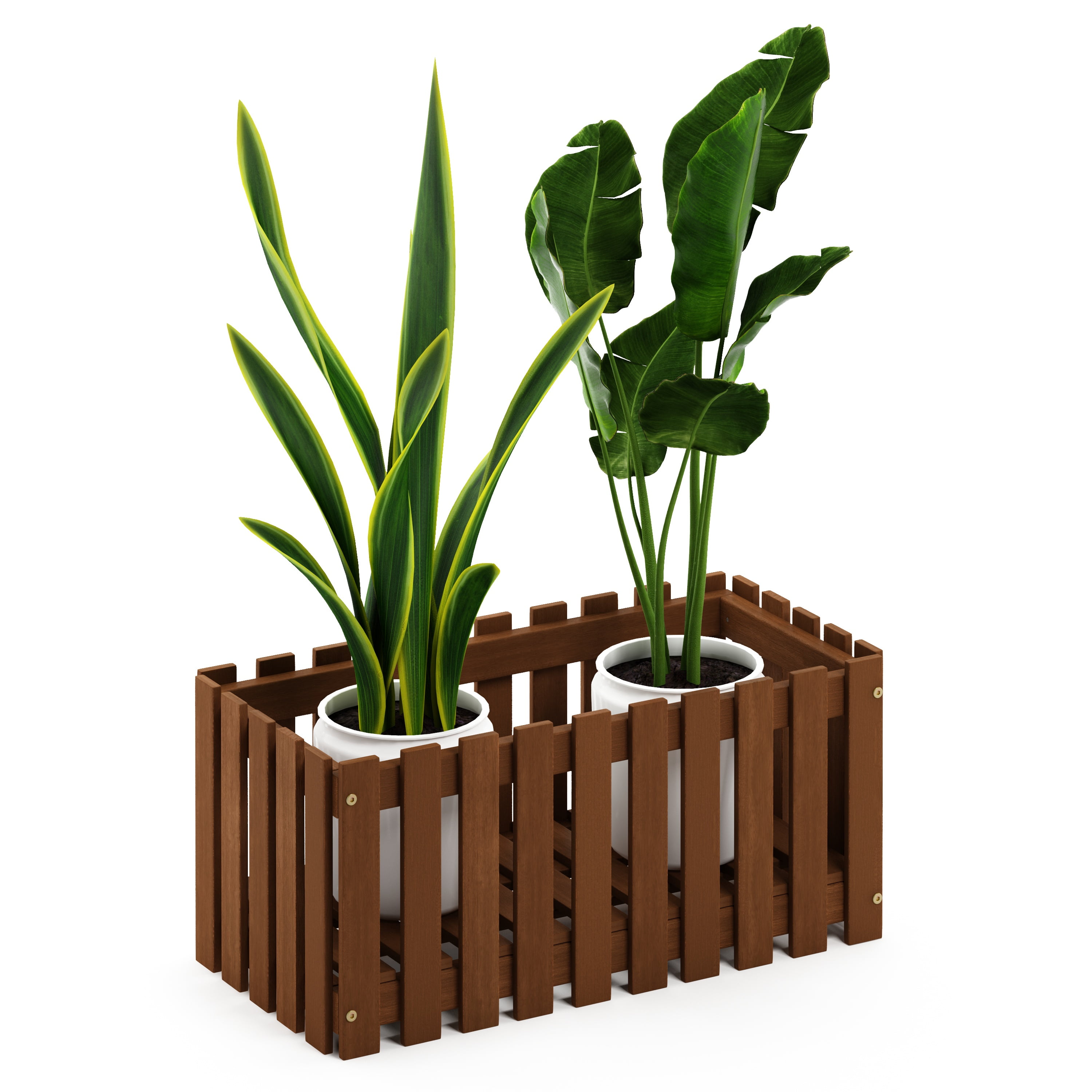 Furinno Tioman Hardwood Slat Style Flower Planter Box in Teak Oil - Image 7