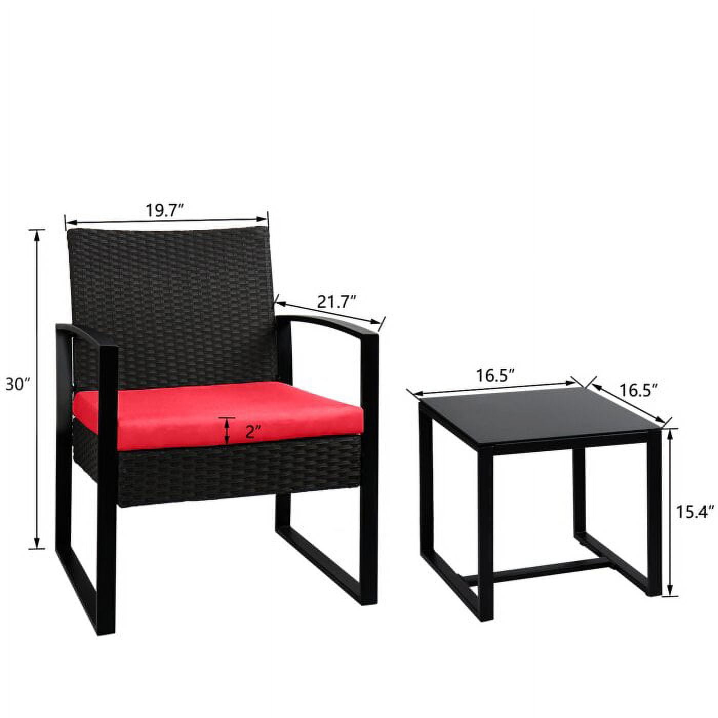 Vineego 3 Pieces Bistros Sets Outdoor Wicker Patio Furniture Sets PE Rattan Chairs Conversation Sets with table, Red - Image 9