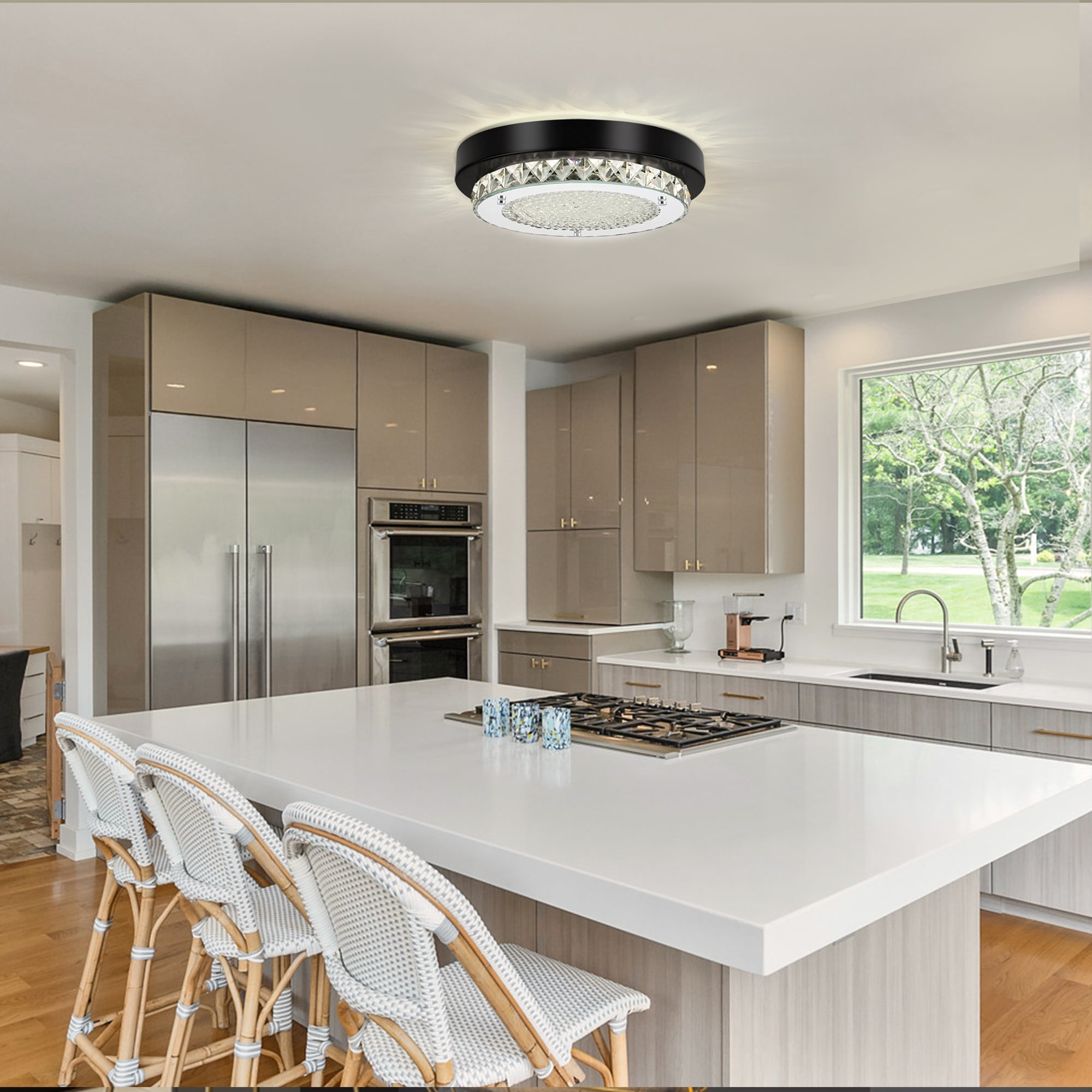 Uznhty Black Ceiling Light Fixture 9.8 Inch Crystal Ceiling Light LED Kitchen Lighting Fixtures Ceiling for Hallway Laundry Room 4000K Dimmable 12W - Image 4