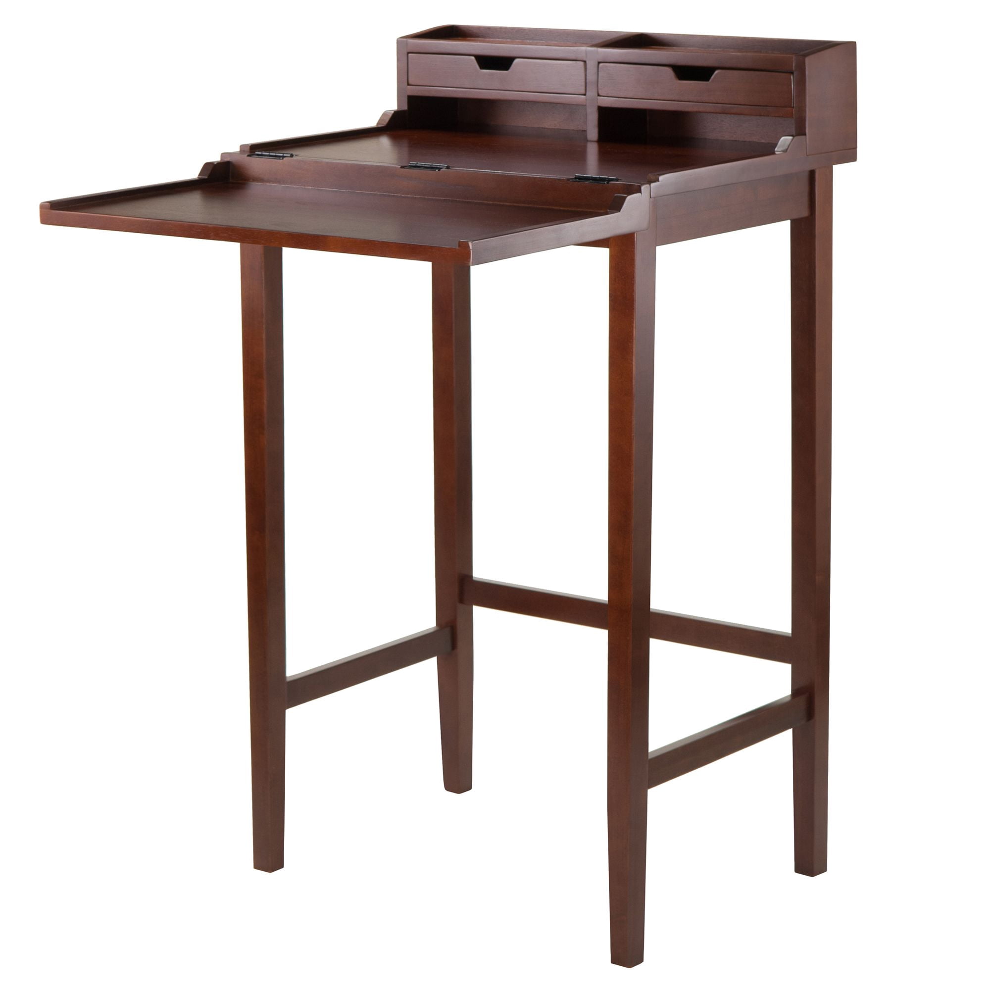 Contemporary Home Living Wooden High Desk with Drawers and Hutch - 46” - Walnut Finish - Image 2