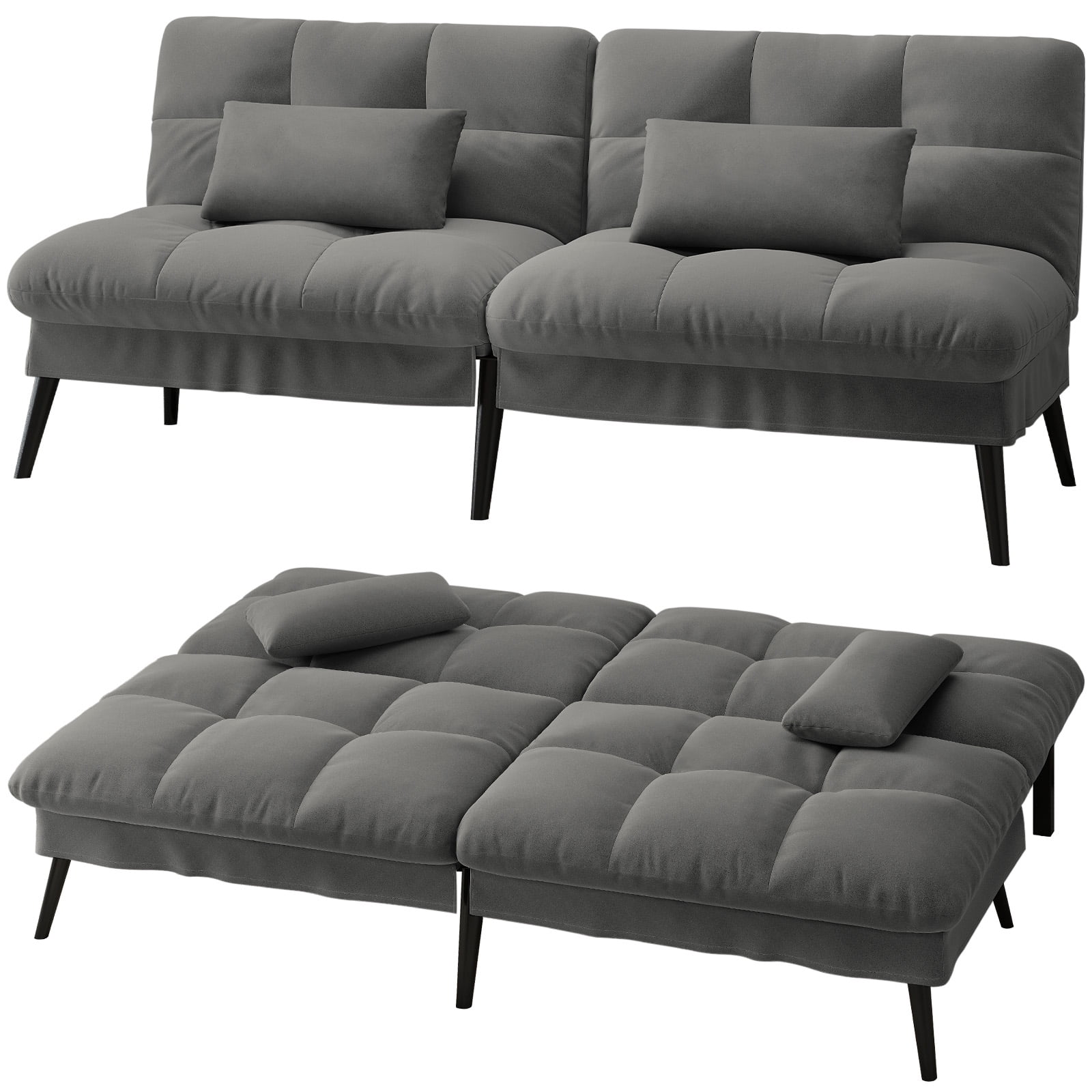 COMHOMA 68'' W Fabric Convertible Futon Sofa Bed with 5 Adjustable Backrest,Gray - Image 11