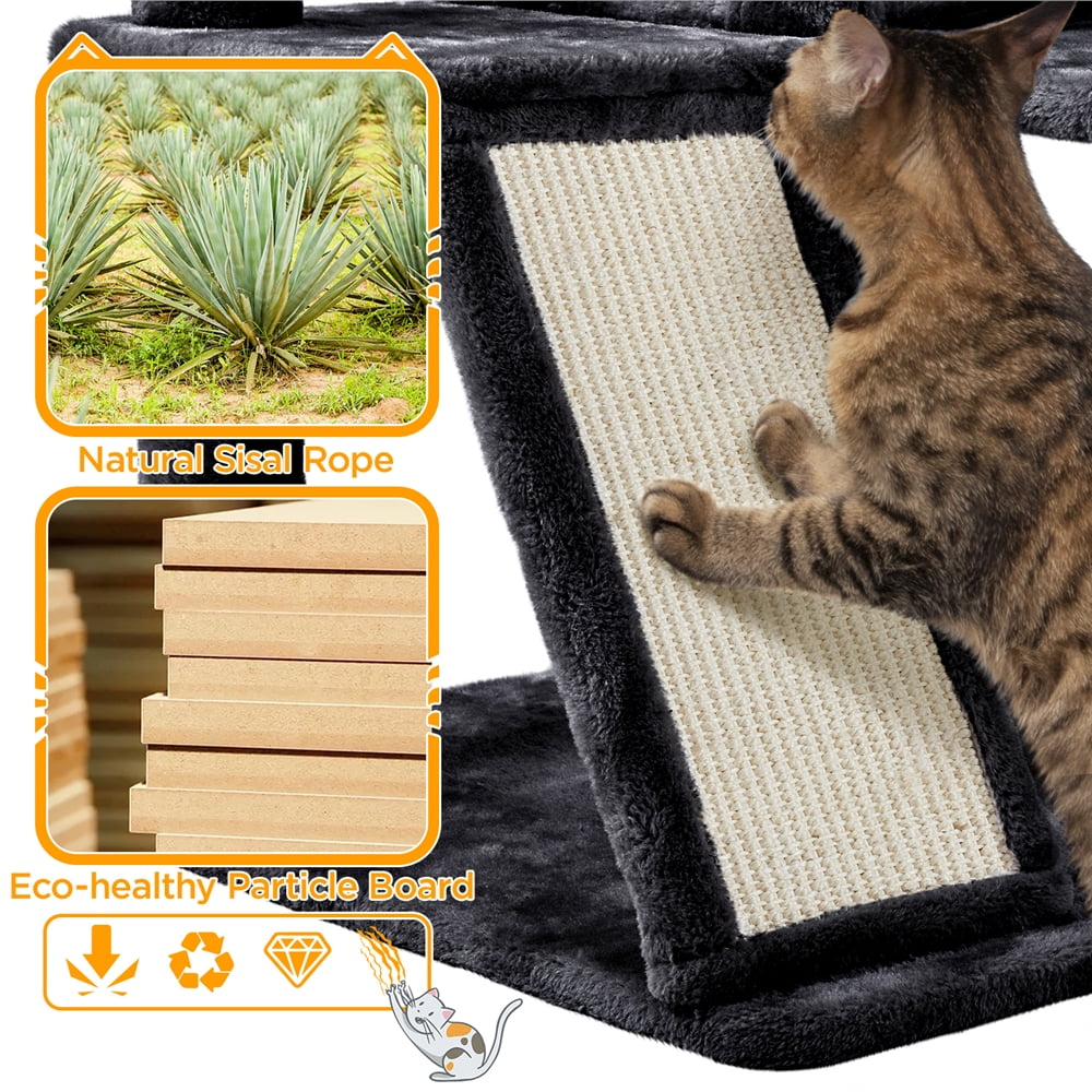 Alden Design 57"H Double Condo Cat Tree with Scratching Tower for Indoor Cats, Black - Image 6