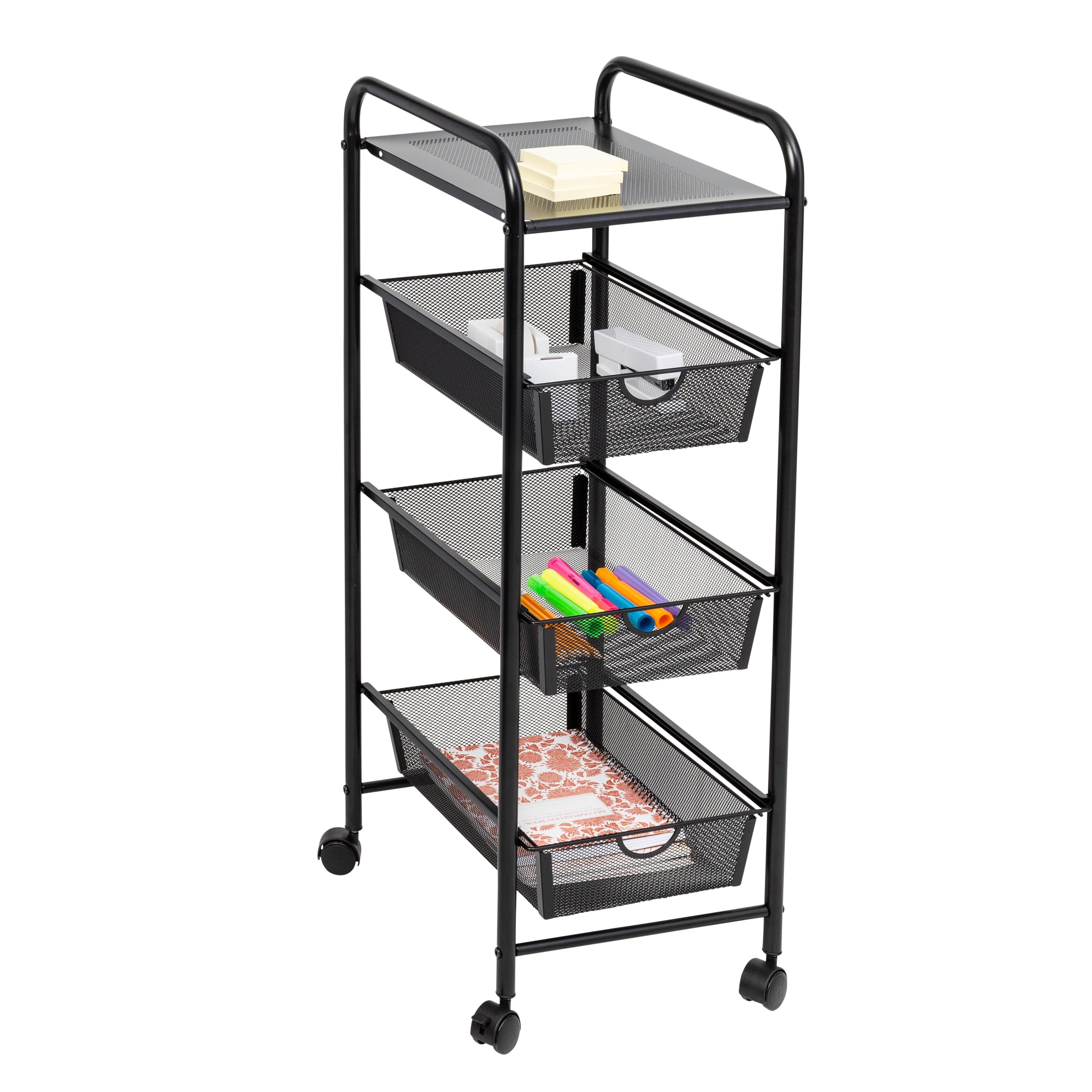Honey-Can-Do Metal 3-Drawer Rolling Storage Cart, Black - Image 8