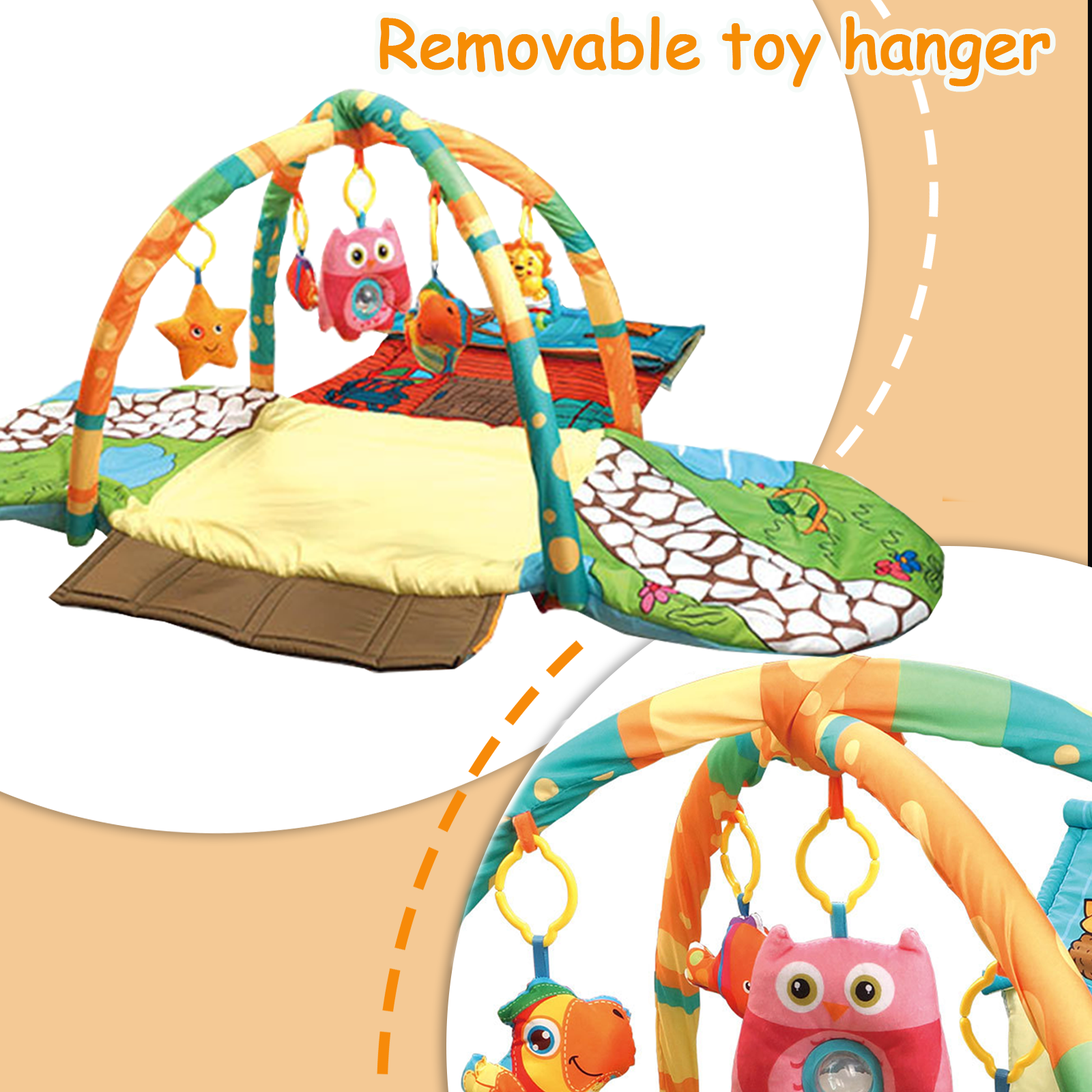 Baby Play Gym Mat,Tummy Time Mat with 5 Detachable Toys,Easy to Install & Clean Baby Activity Mat,Gift for Newborn Essentials, Promote Visual, Hearing, Touch for Baby to Toddler - Image 3