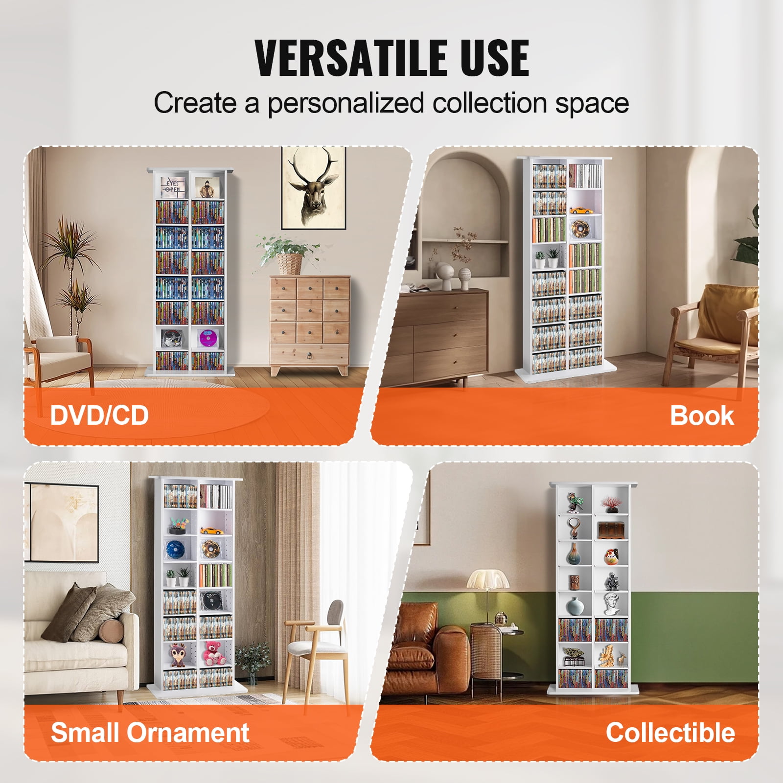 KFFKFF Media Organizer Cabinet, 8-Tier DVD Rack, Stores Up to 464 CDs, Flexible CD Shelving with 16 Sections, Safeguards & Sorts Music, Films, Video Games & Collectibles, White - Image 3