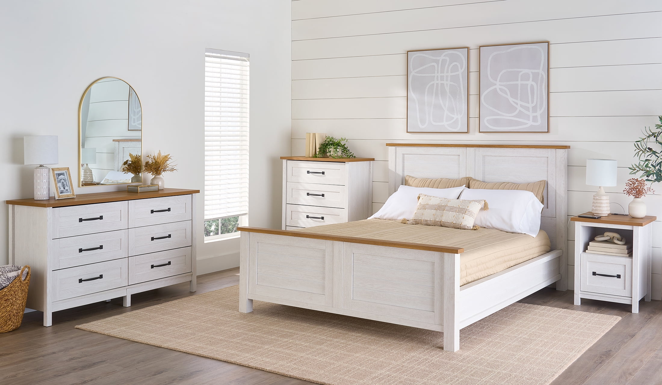 Better Homes & Gardens Modern Farmhouse Nightstand with USB, Alabaster and Light Honey Finish - Image 6