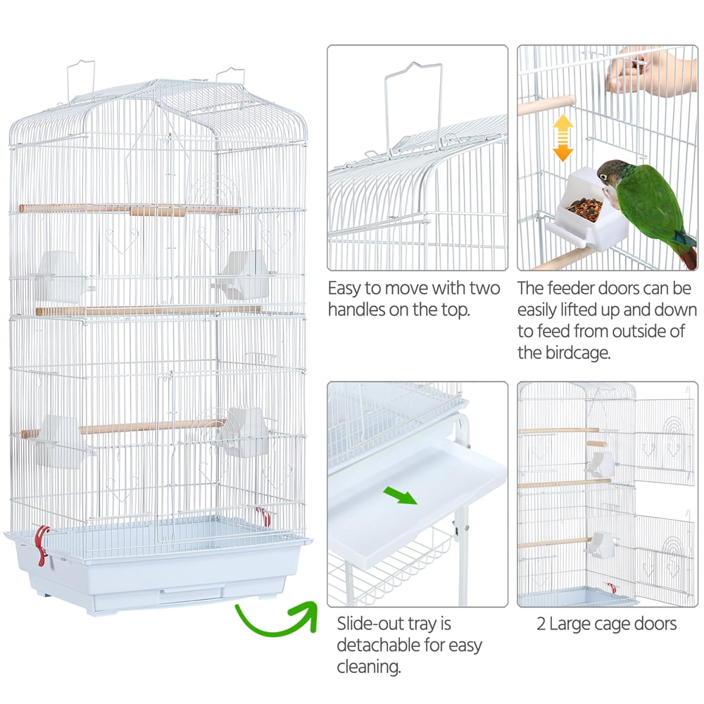 Alden Design 64" Large Rolling Metal Bird Cage with Open Top, White - Image 4