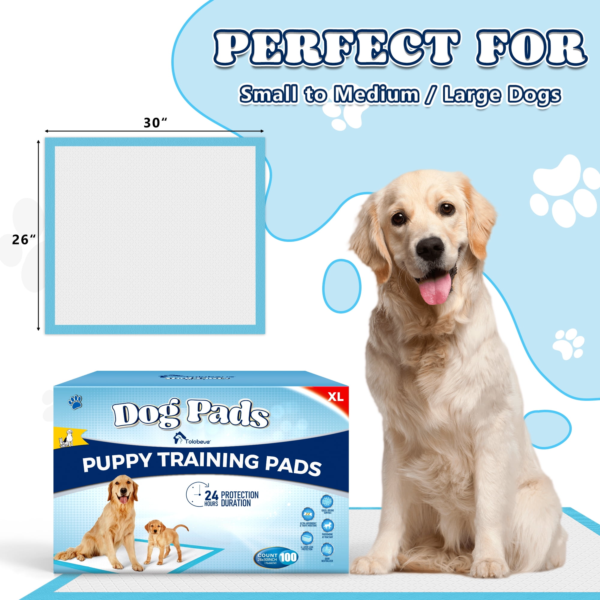 Tolobeve Dog Training Pads, XL, 26 in x 30 in, 100 Count Disposable Dog Pads, Puppy Pee Pads - Image 6