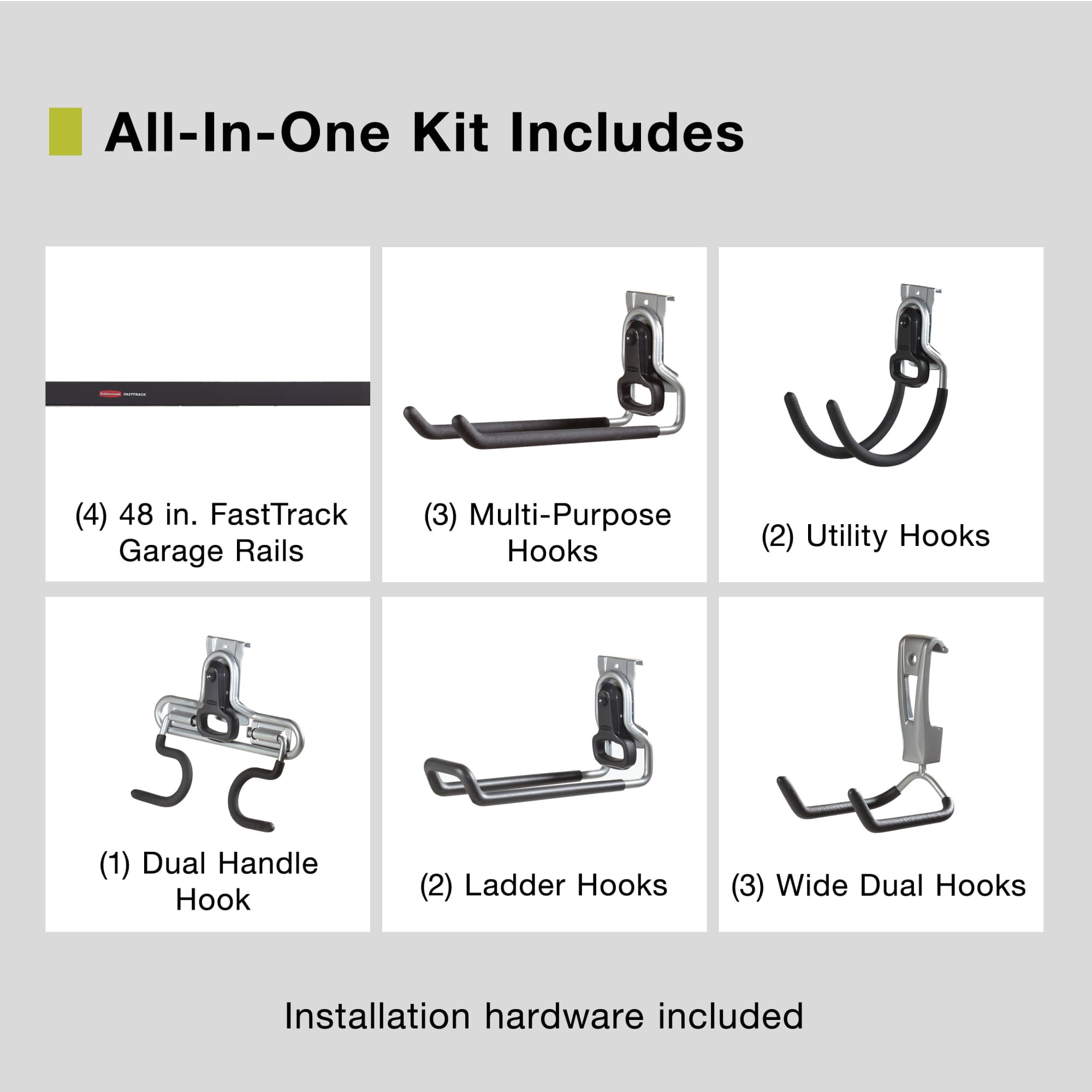 Rubbermaid Garage FastTrack 15-Piece Medium Kit, Black/Grey - Image 4