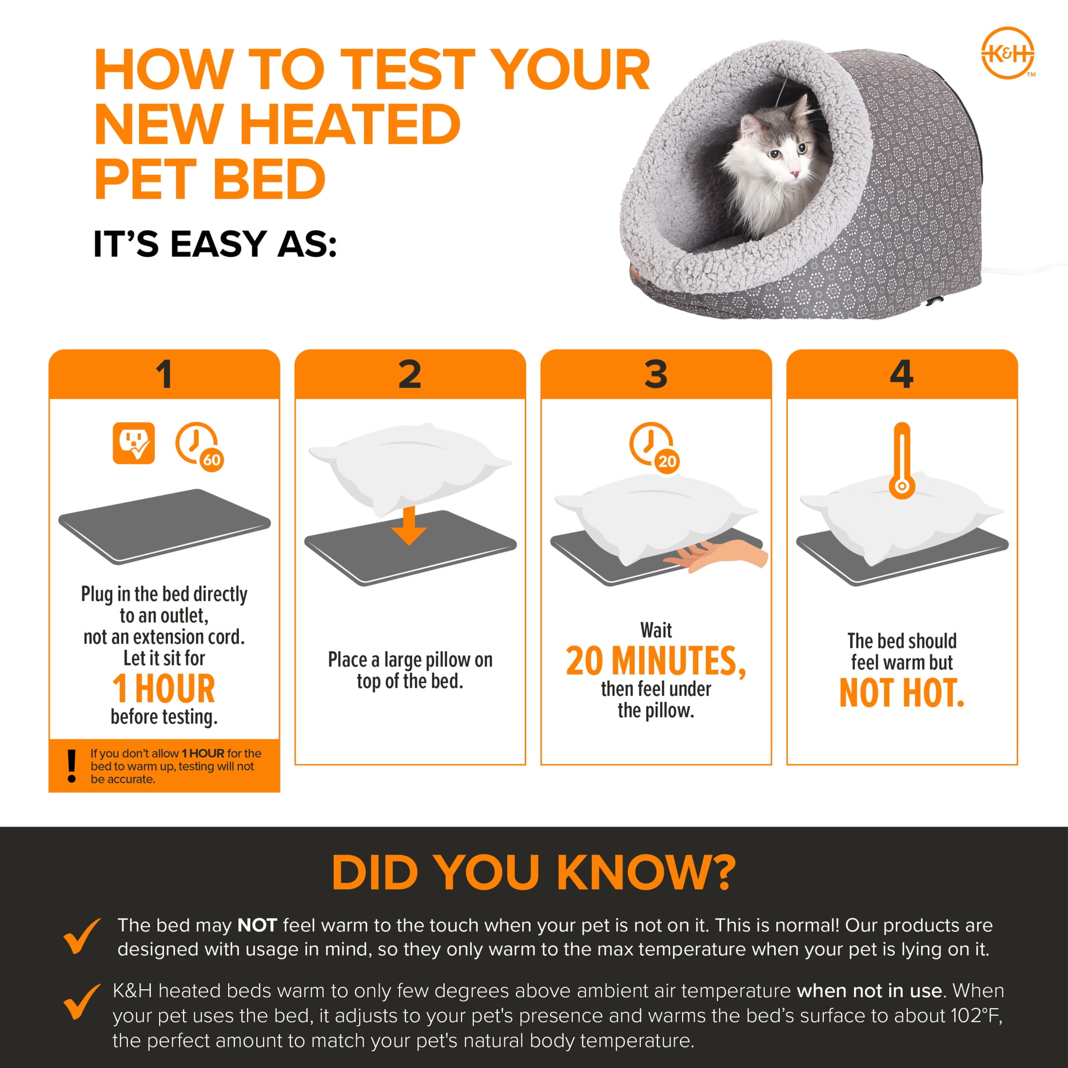 K&H Pet Products Thermo-Pet Cave Cat Bed Heated Gray/Geo Flower 17 X 15 X 13 Inches - Image 7