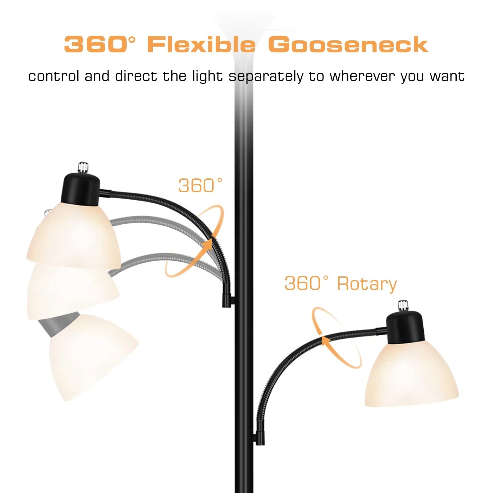 NATYSWAN Floor Lamps for Living Room,Torchiere Floor Lamp with 8W Adjustable Reading Lights, Morden Tall Lamps for Living Room, Bedroom, Office, 3 Bulbs Included - Image 5