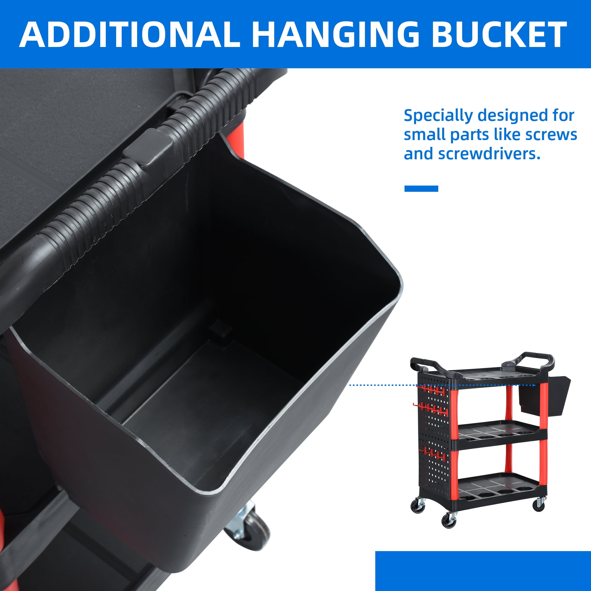 Dextrus 3 Tier Rolling Utility Tool Cart, 38" Workshop Service Cart with Lockable Wheels, 297 lbs - Image 5