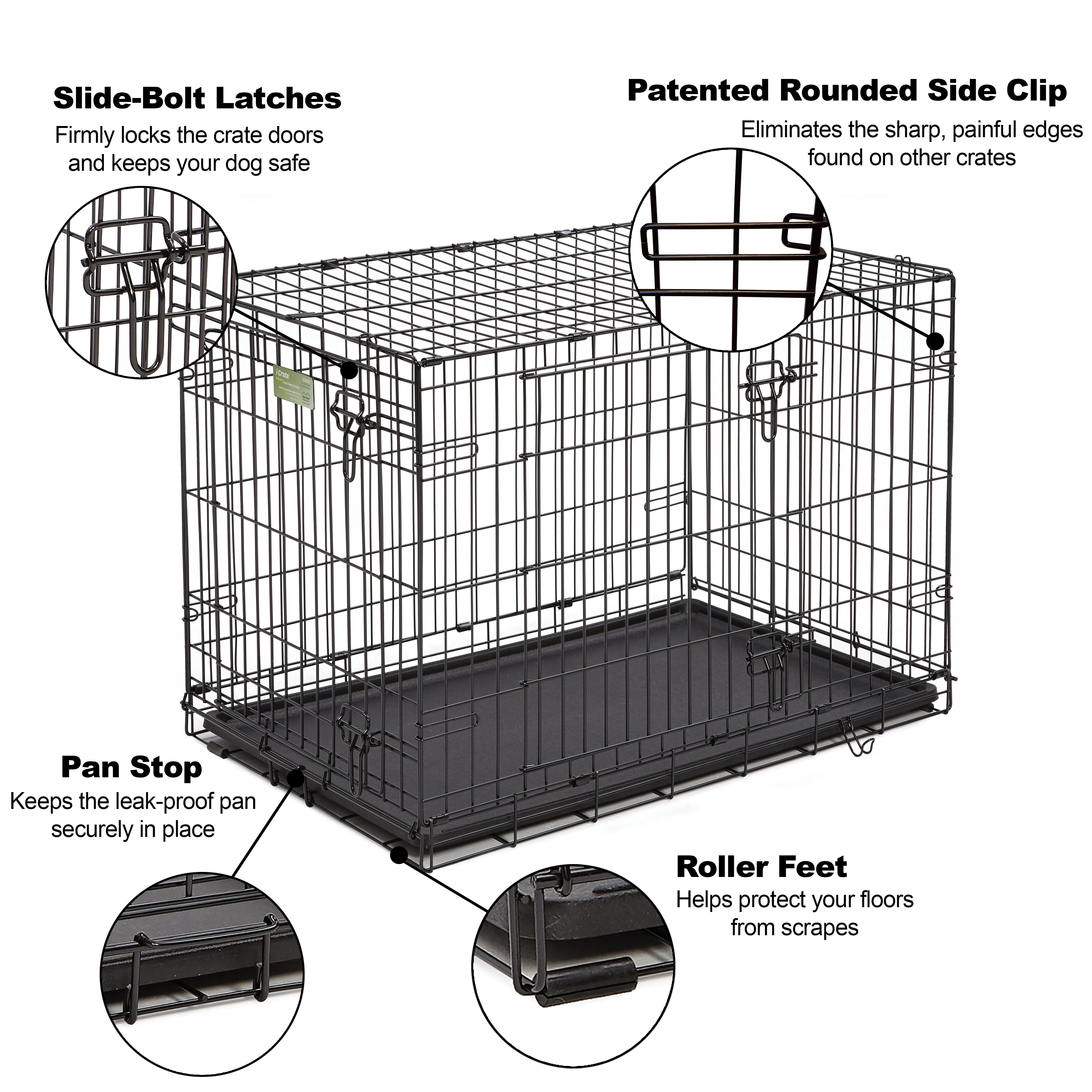 MidWest Homes for Pets Enhanced Double Door iCrate Dog Crate, 35.63L x 21.93W x 24.49H inch, Black - Image 8