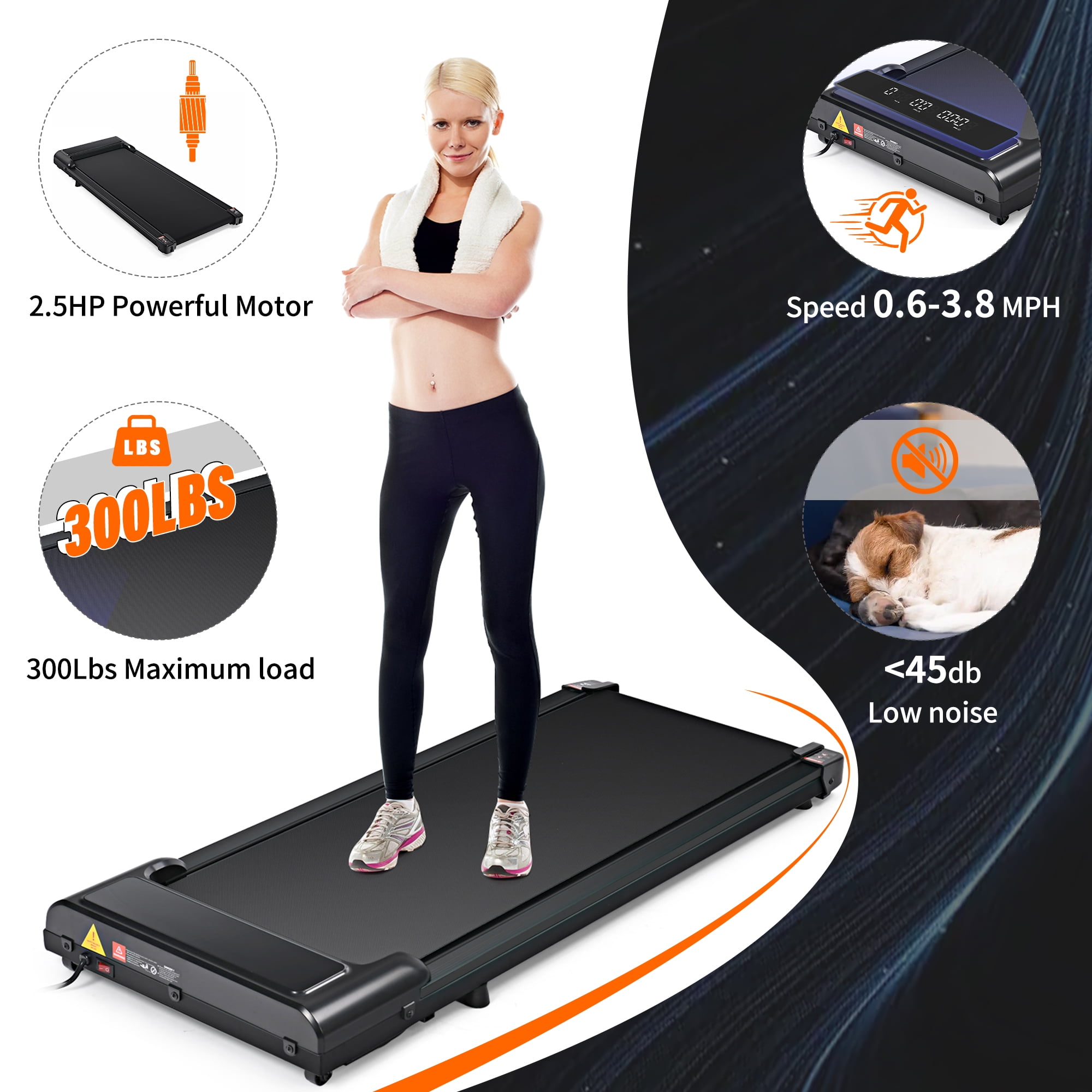 EUROCO 300LBS 2.5HP Walking Pad Under Desk Treadmill with 5-Layer Belt,Protable 2 in 1 Exercise Treadmill 0.6-3.8 mph Speed Range for Home Office Workout - Image 7