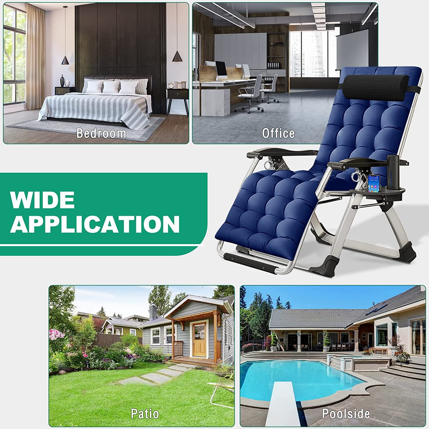 ABORON Living Room Chairs, Folding Zero Gravity Chair for Living Room/Bedroom/Office, Folding Lounge Chair Reclining Patio Chairs with Mattress for Indoor Outdoor - Image 5