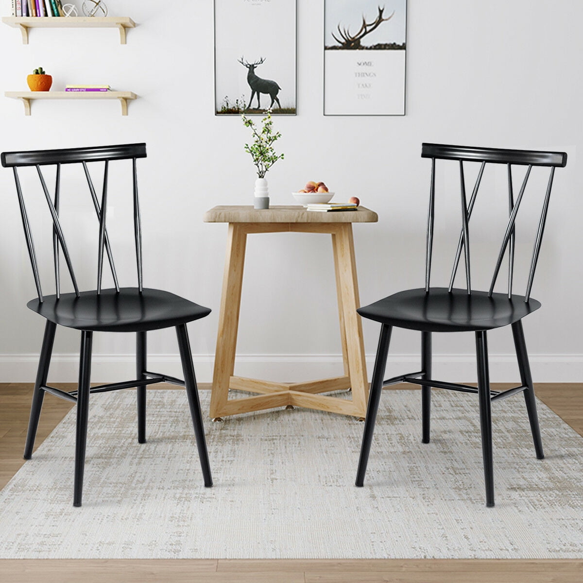 Costway Set of 2 Dining Side Chairs Chairs Armless Cross Back Kitchen Bistro Caf - Image 4