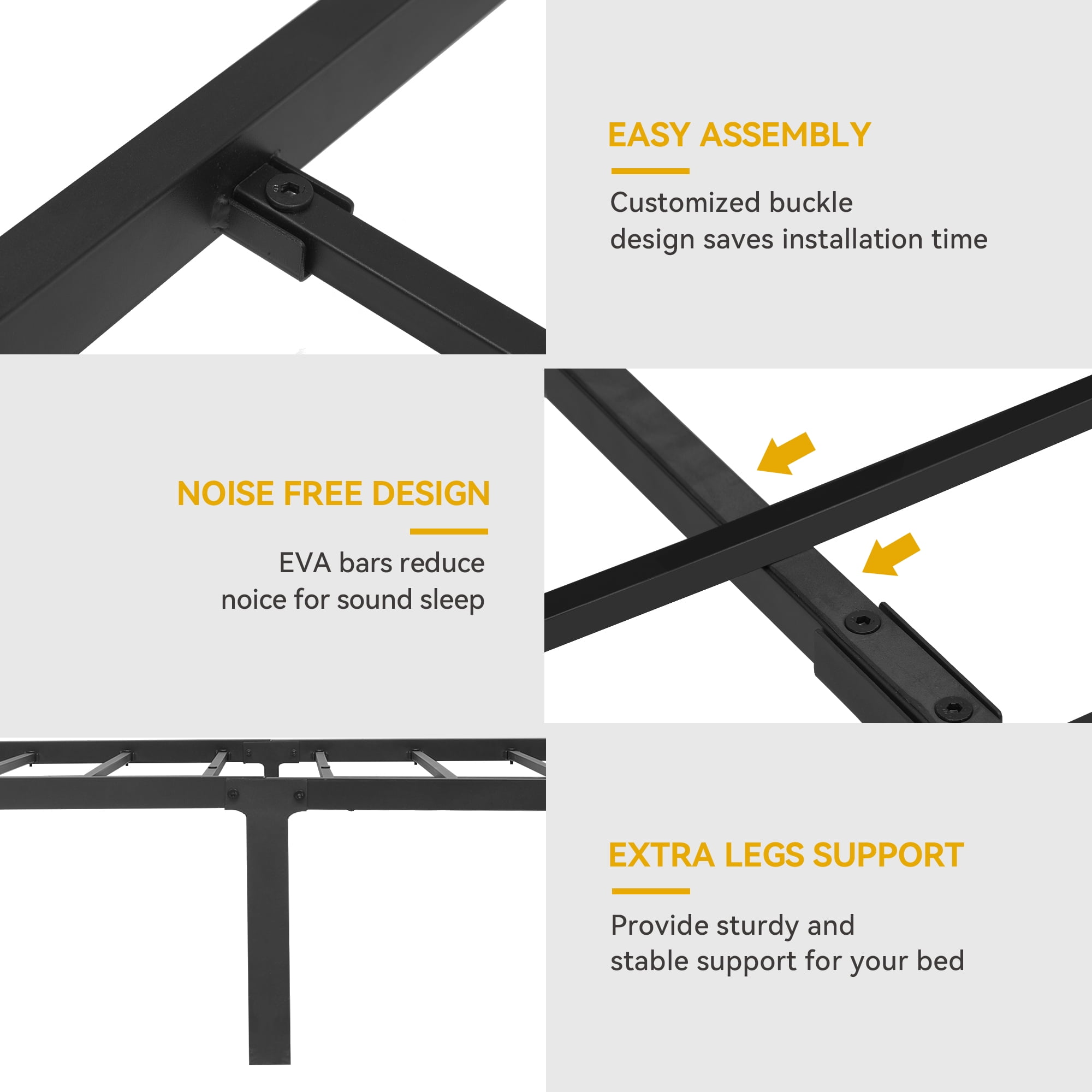 Dextrus Queen Size LED Platform Bed Frame with Storage Headboard & Charging Station, No Box Spring Needed - Image 3