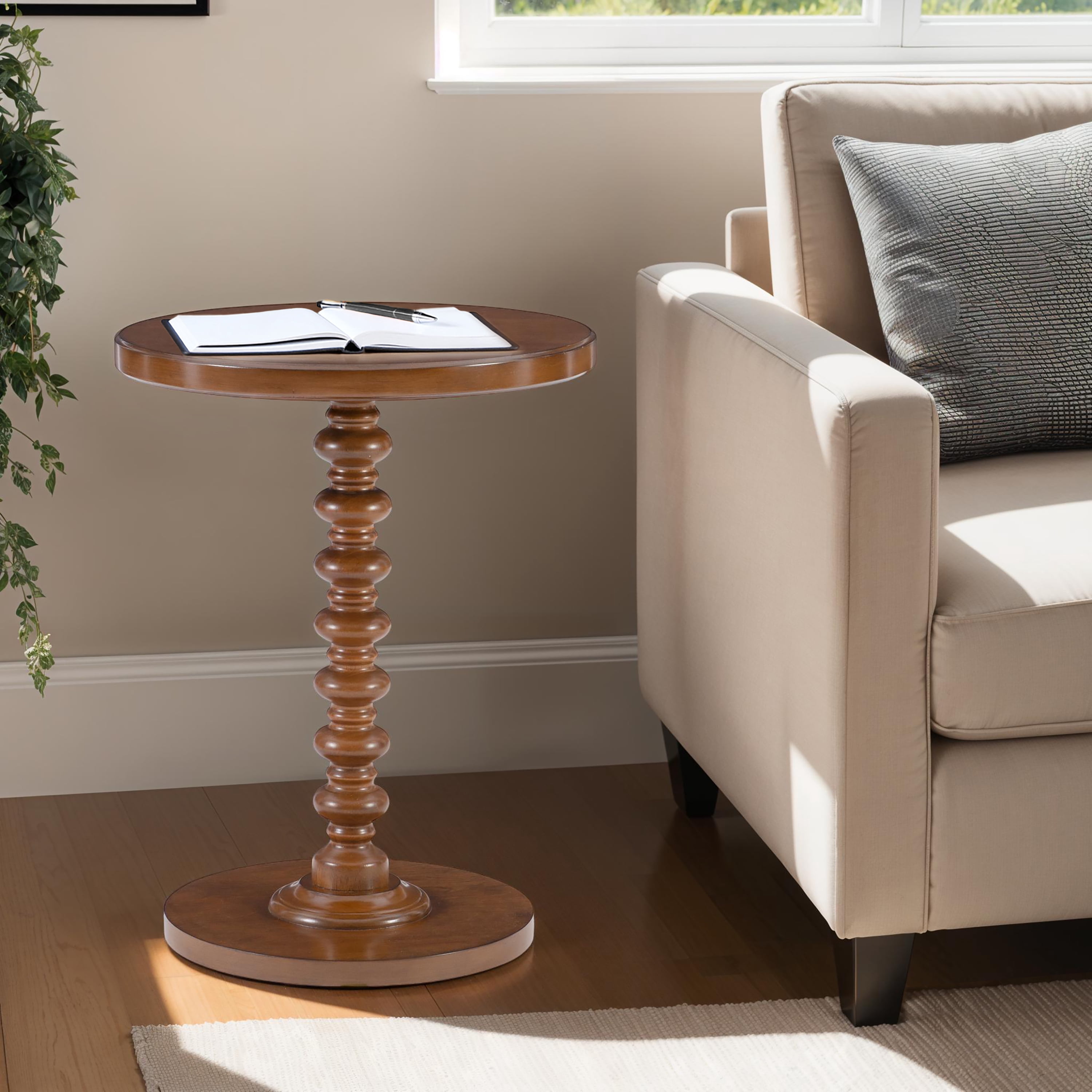 Powell Pesaro Round Pedestal Indoor Accent Side Table, 22.25" Tall, Hazelnut - Image 4