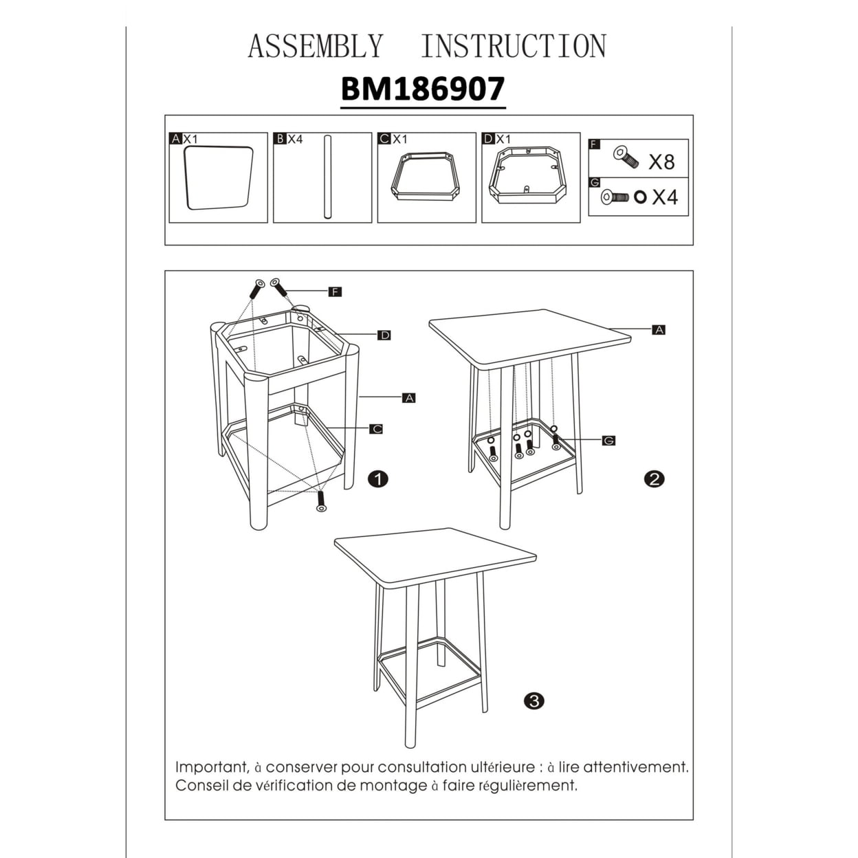 Acme Jacotte Square Bar Table in Natural and Black Indoor - Image 4