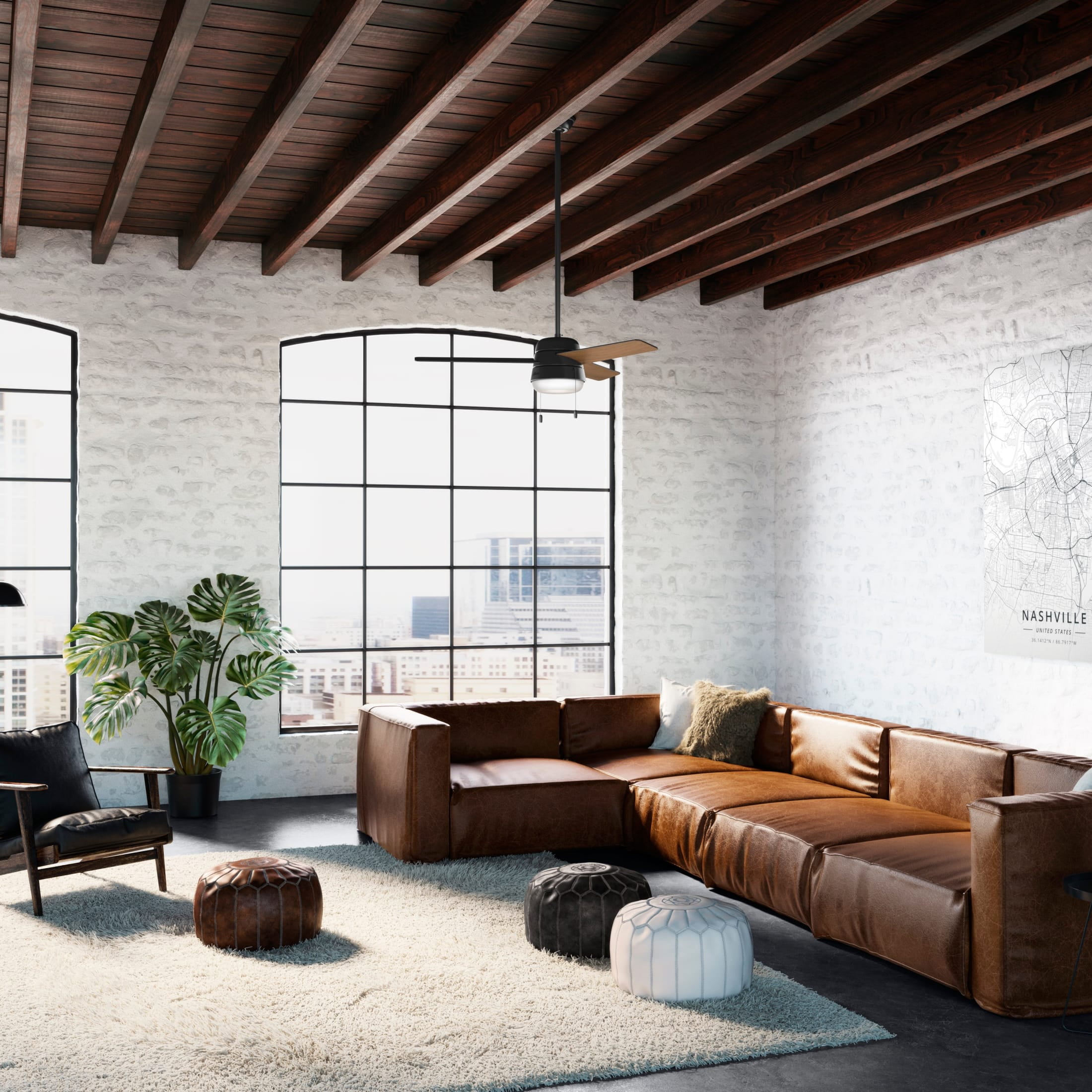 Hunter - Aker Indoor/Outdoor Ceiling Fan With Light, 52-inch, Matte Black, Casual-style, 3-speed WhisperWind Motor, 50386, for Porches, Bathrooms - Image 12