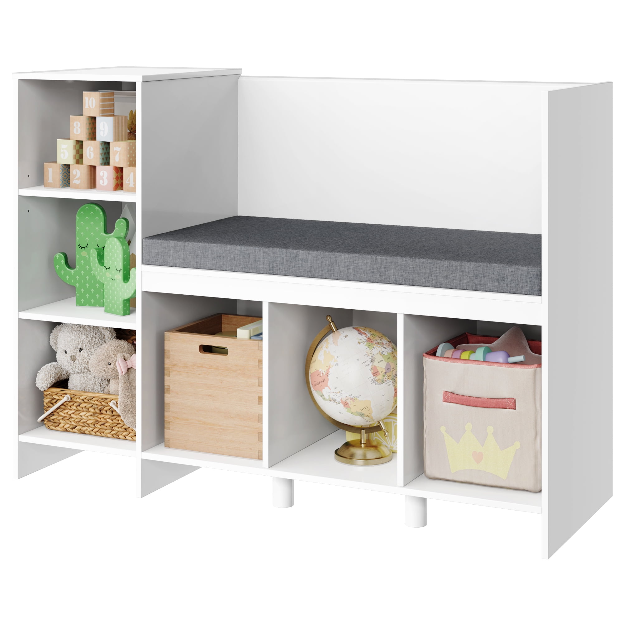 Homfa 6 Storage Cube Organizer, Open Toy Display Bookshelf with Seat for Kids Room, White Finish - Image 5