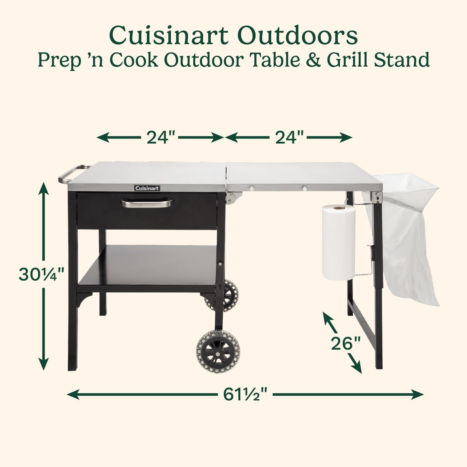 Cuisinart Prep ‘n Cook Outdoor Table and Grill Stand, Stainless Steel Folding Table with Wheels, 48” x 24” Prep Station for Home BBQ, Tailgates, Cookouts - Image 2