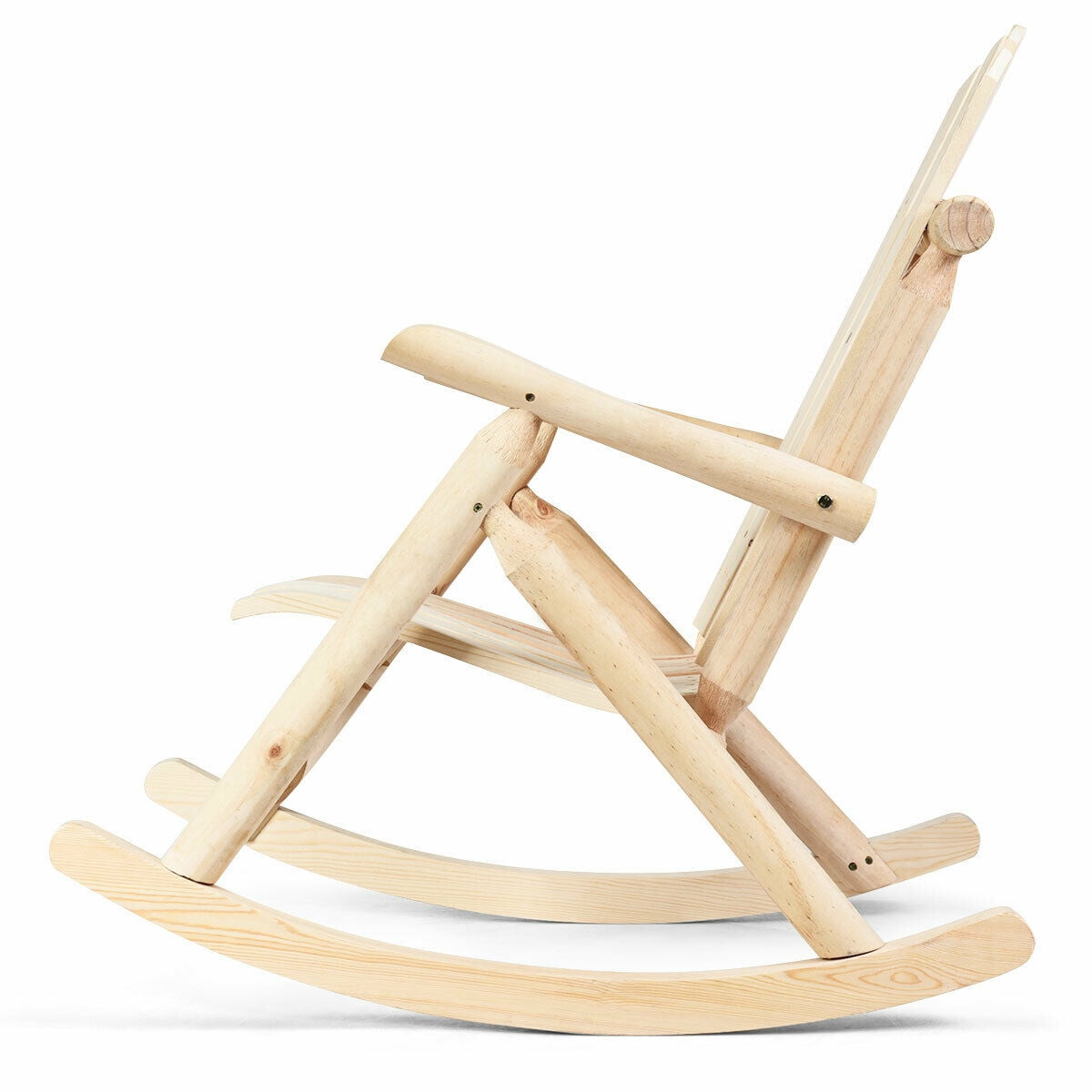 Costway Log Rocking Chair Wood Single Porch Rocker Lounge Patio Deck Furniture Natural - Image 4