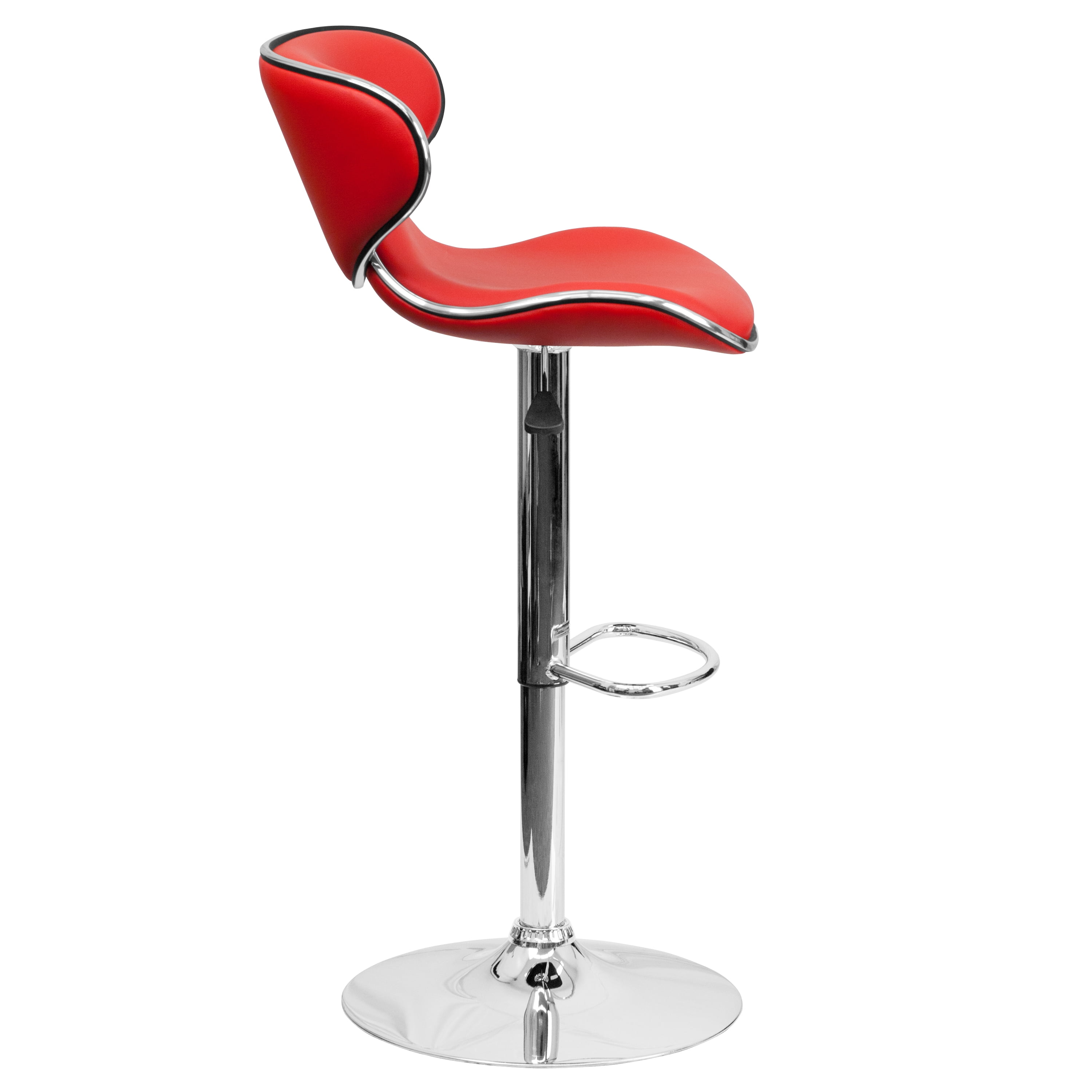 Flash Furniture 2 Pack Contemporary Cozy Mid-Back Red Vinyl Adjustable Height Barstool with Chrome Base - Image 7