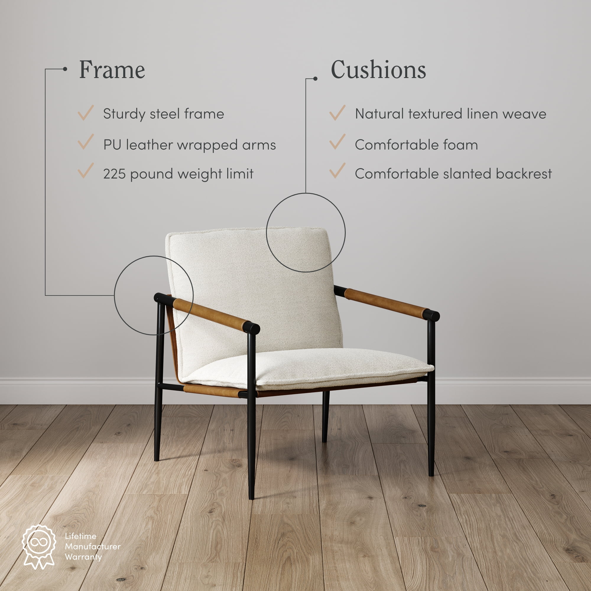 Nathan James Omel Lounge Reading Chair, Modern Living Room Accent Chair with Metal Frame and Boucle Upholstery, White/Black - Image 7