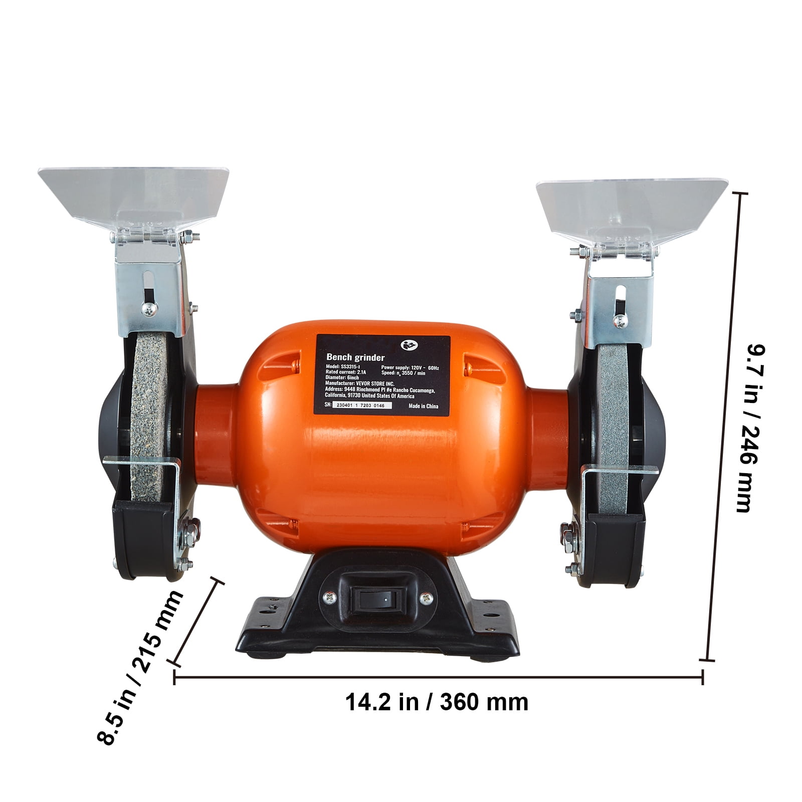 VEVOR Bench Grinder, 6 inch Single Speed Bench Grinder with 2.1A Brushless Motor 3550 RPM Table Grinder with 36/80-Grit Grinding Wheels for Grinding, Sharpening Application - Image 2