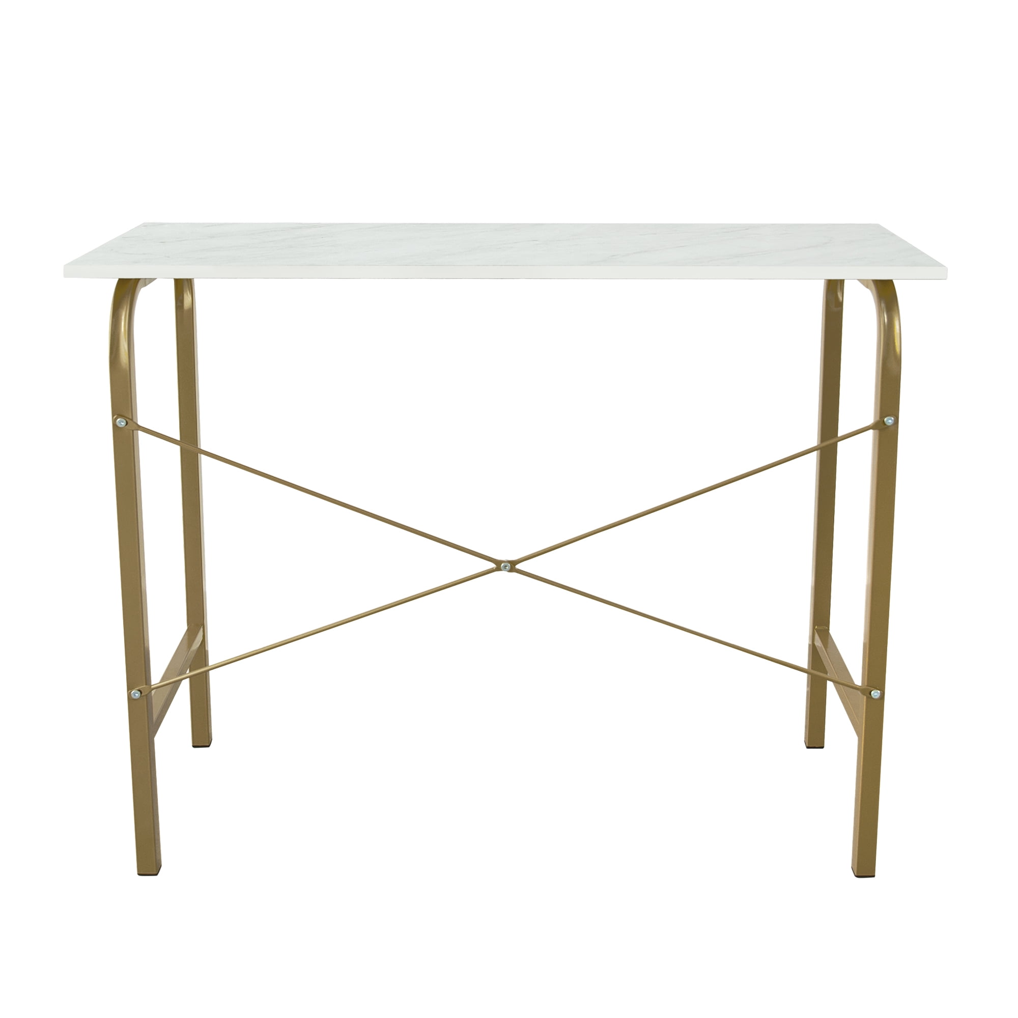 Teamson Home 40" Bella Home Office Desk with Faux Marble Top and Brass Frame, Faux Marble/Brass - Image 4