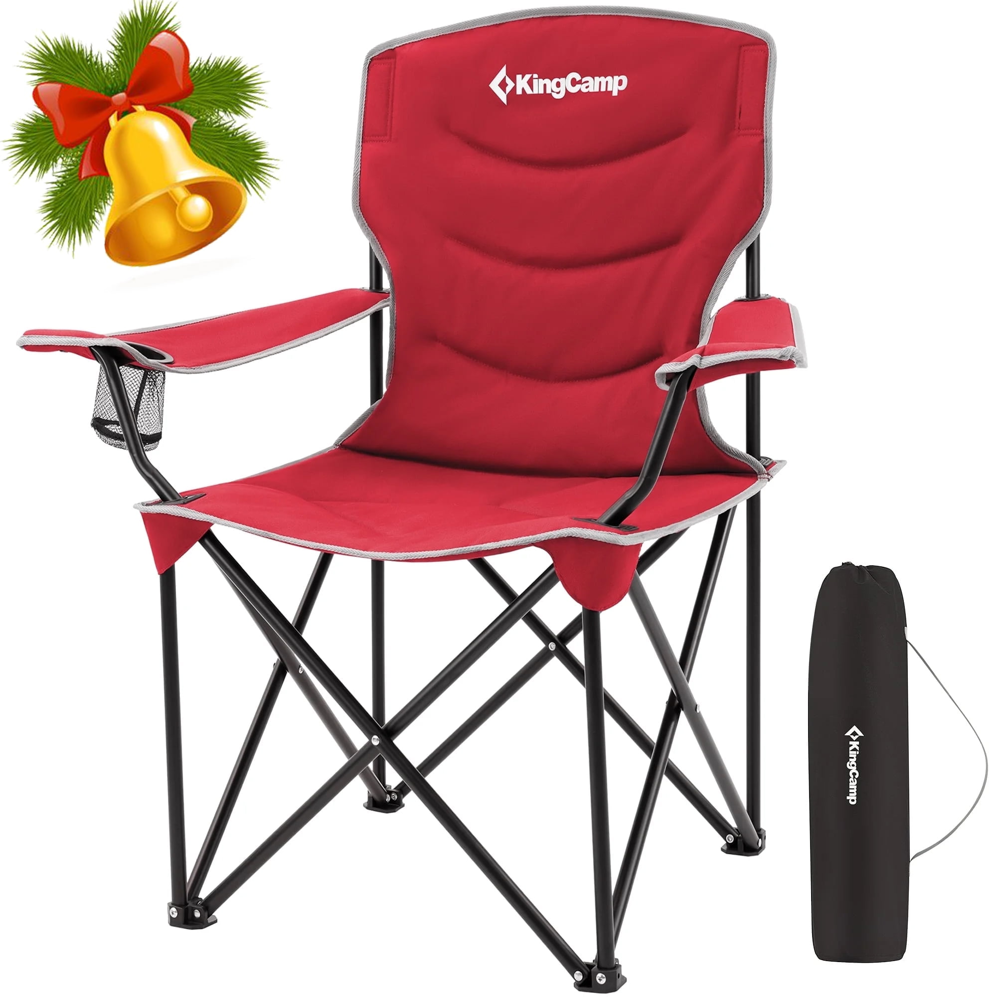 KingCamp Adult Oversized High-Back Folding Camping Chair - Padded Arms, Portable for Outdoor, Lawn, Beach & Red - Image 5
