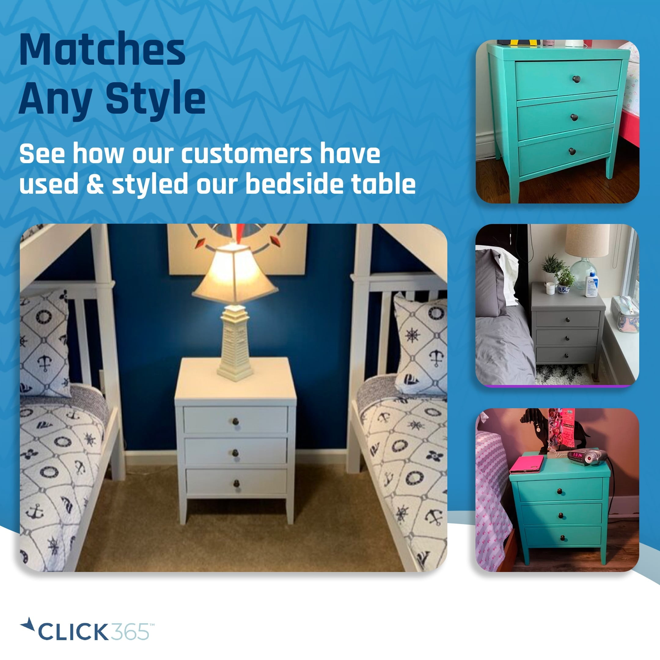 ClickDecor Finley Solid Wood 3 Drawer Nightstand Gray - Image 2