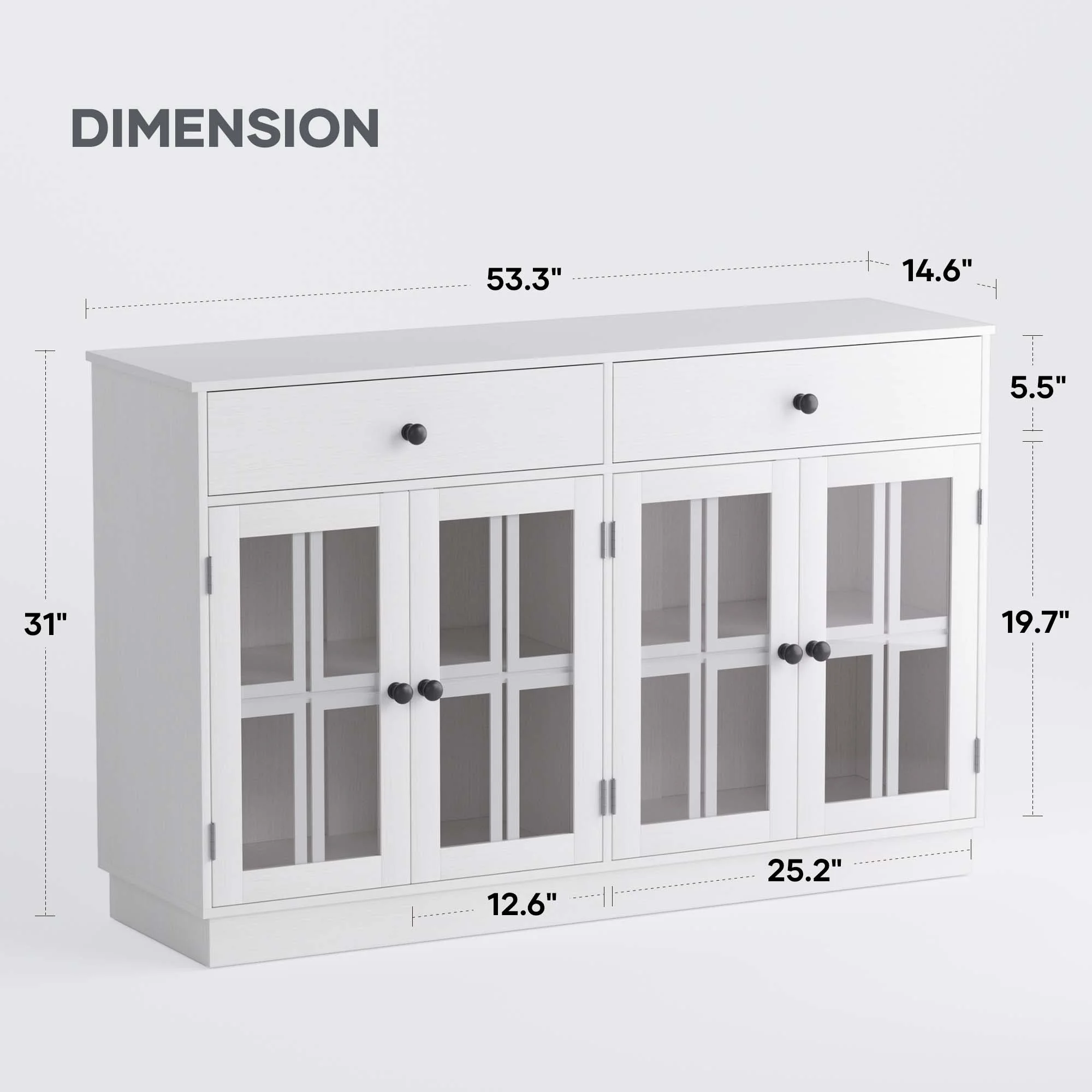 MARNUR 53.3" Modern Sideboard Buffet with 2 Drawers & 4 Glass Doors & LED Light, Large Kitchen Cabinet for Dining Room, Kitchen, Living Room, White - Image 5