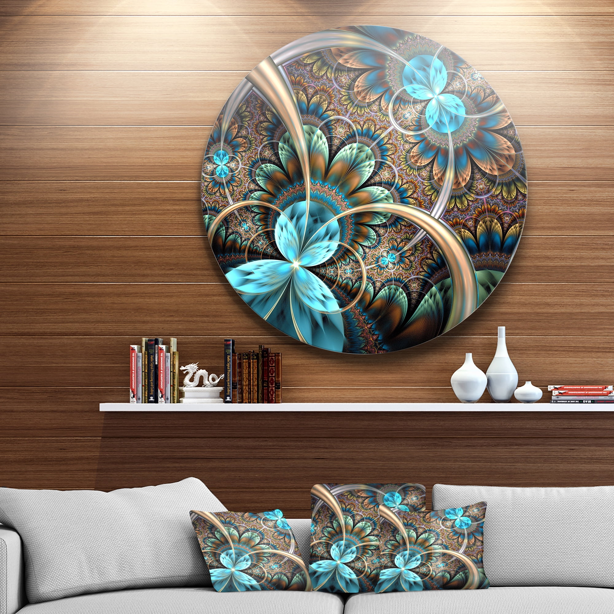 Designart 'Light Blue Fractal Flower' Disc Floral Circle Metal Wall Art - Image 2