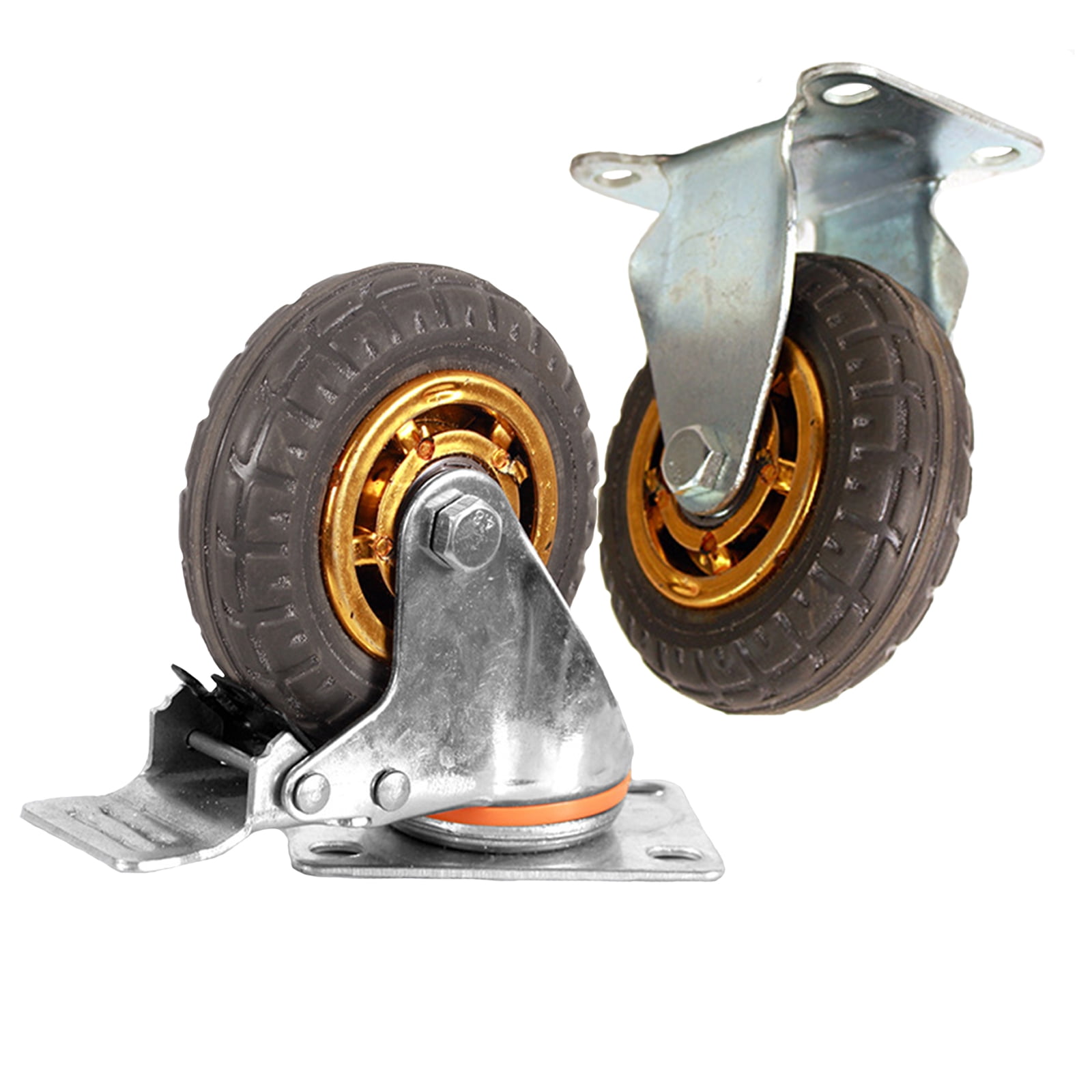 Ycvsad 5 inch Caster Wheels Heavy Duty casters Set of 4,Rubber Swivel Caster Quiet Anti-Skid with Brake 360 Degree Double Ball Bearing Castors(2PCS Fixed Caster Wheels 2PCS Swivel Casters with Brake) - Image 2