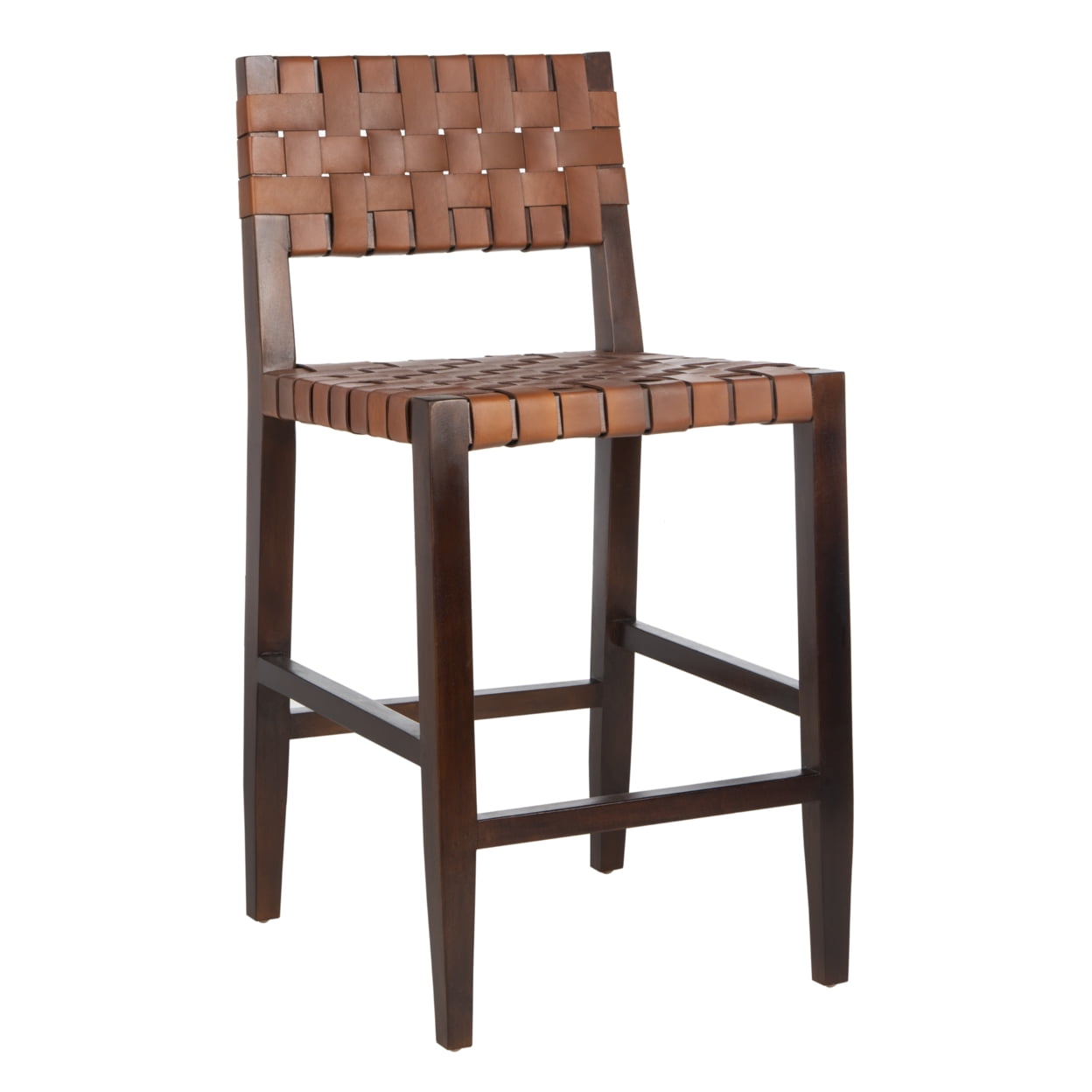 SAFAVIEH Paxton Woven Leather Counter Stool with Footrest, Cognac/Espresso - Image 7