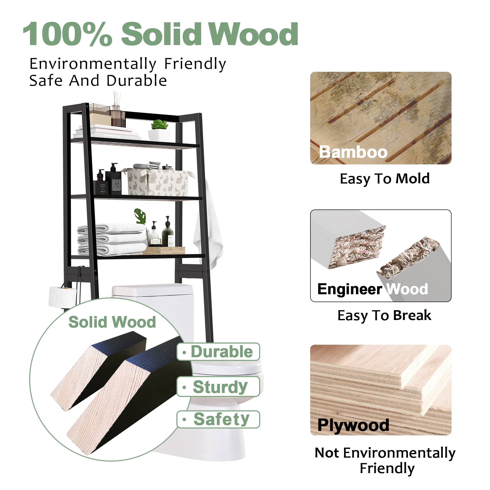 mallboo 3-Tier Over-The-Toilet Storage Rack, Black - Image 6