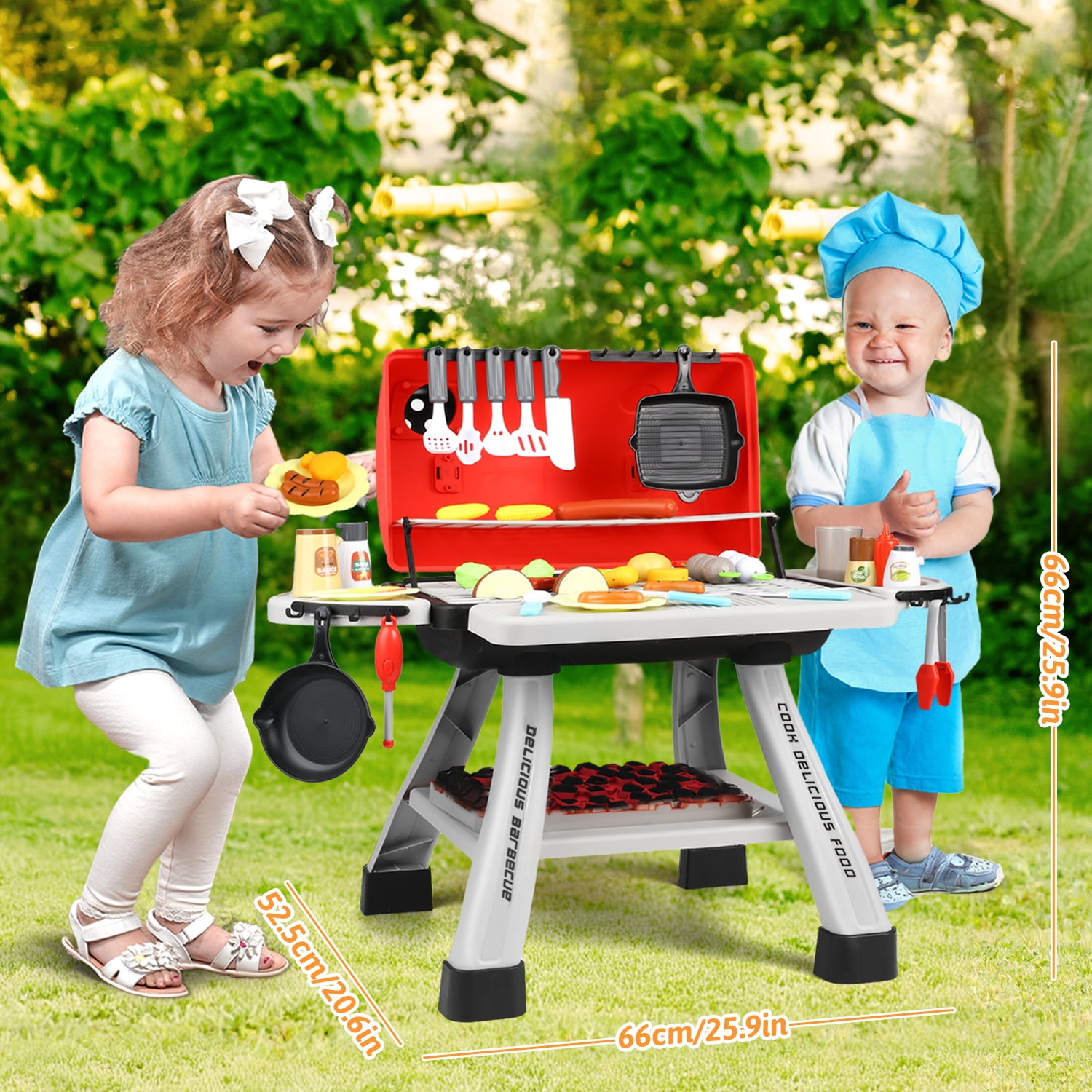 Freecat Kids BBQ Grill Set, Toddler Play Kitchen Toys for Ages 2 3 4 5 6, Toddler Outdoor Camping Cooking Set Toys, Play Food Christmas Birthday Gift. - Image 2