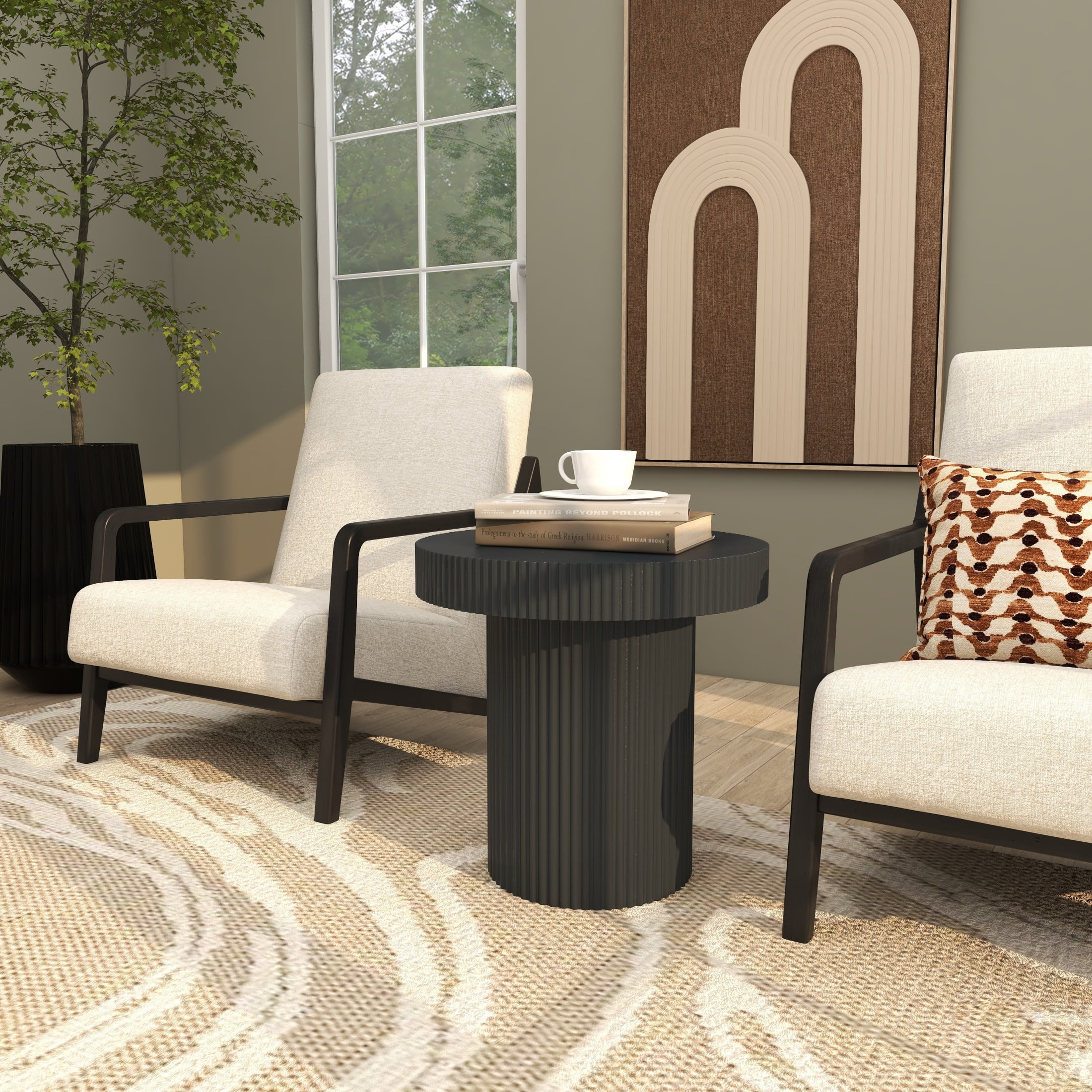 DecMode 20" x 20" Black Wooden Dimensional Ribbed Accent Table, 1-Piece - Image 7